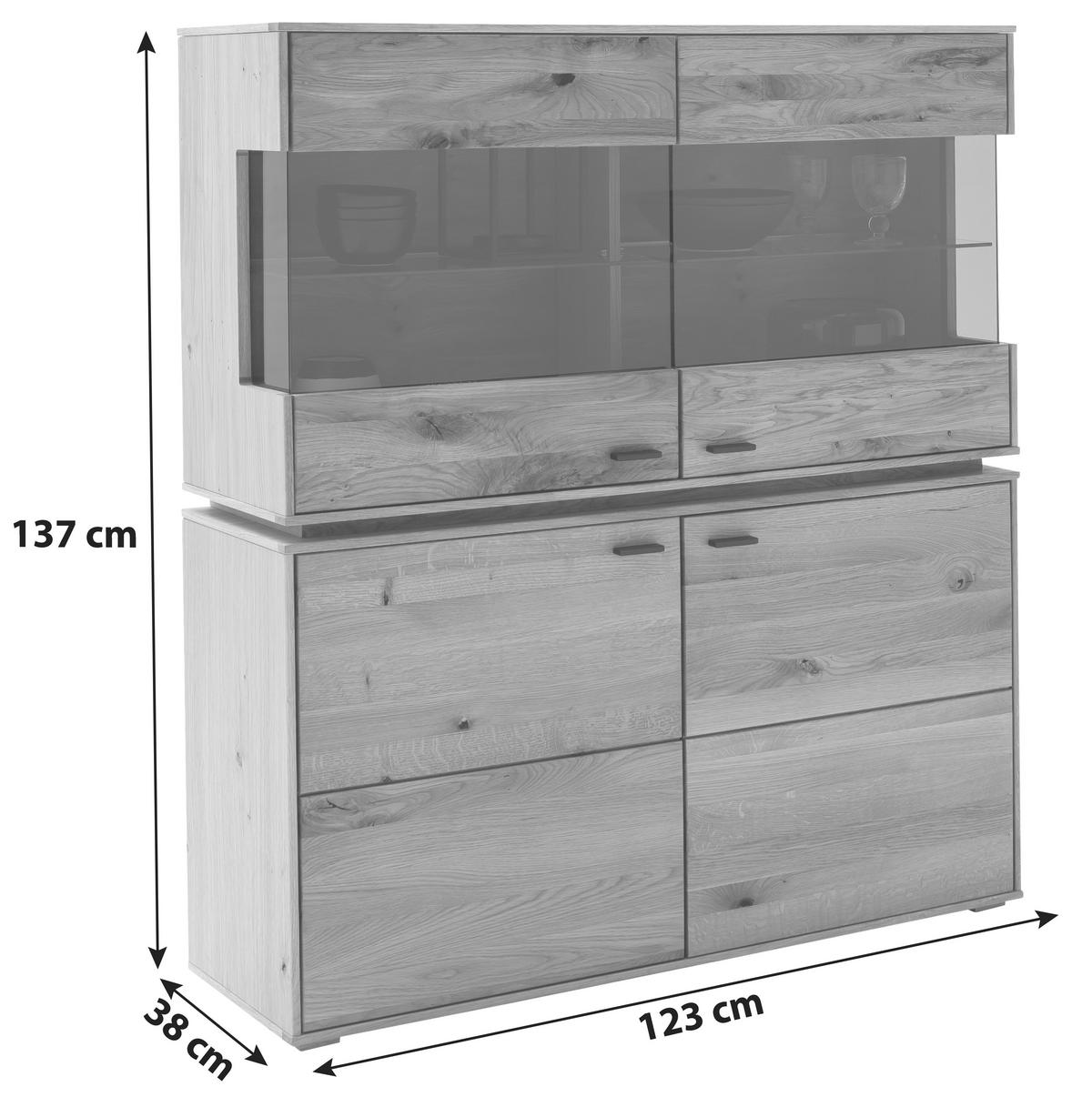 Highboard Echtholz B: 123 cm Como Wildeiche - Wildeiche, Natur, Glas/Holz (123/137/38cm) - MID.YOU