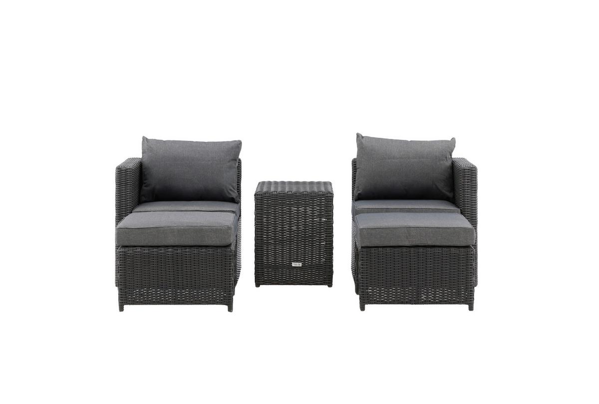 Gartenmöbel Set 5-Tlg. Quad Kunststoffgeflecht mit Kissen - Schwarz/Grau, KONVENTIONELL, Kunststoff/Metall - Gardenson