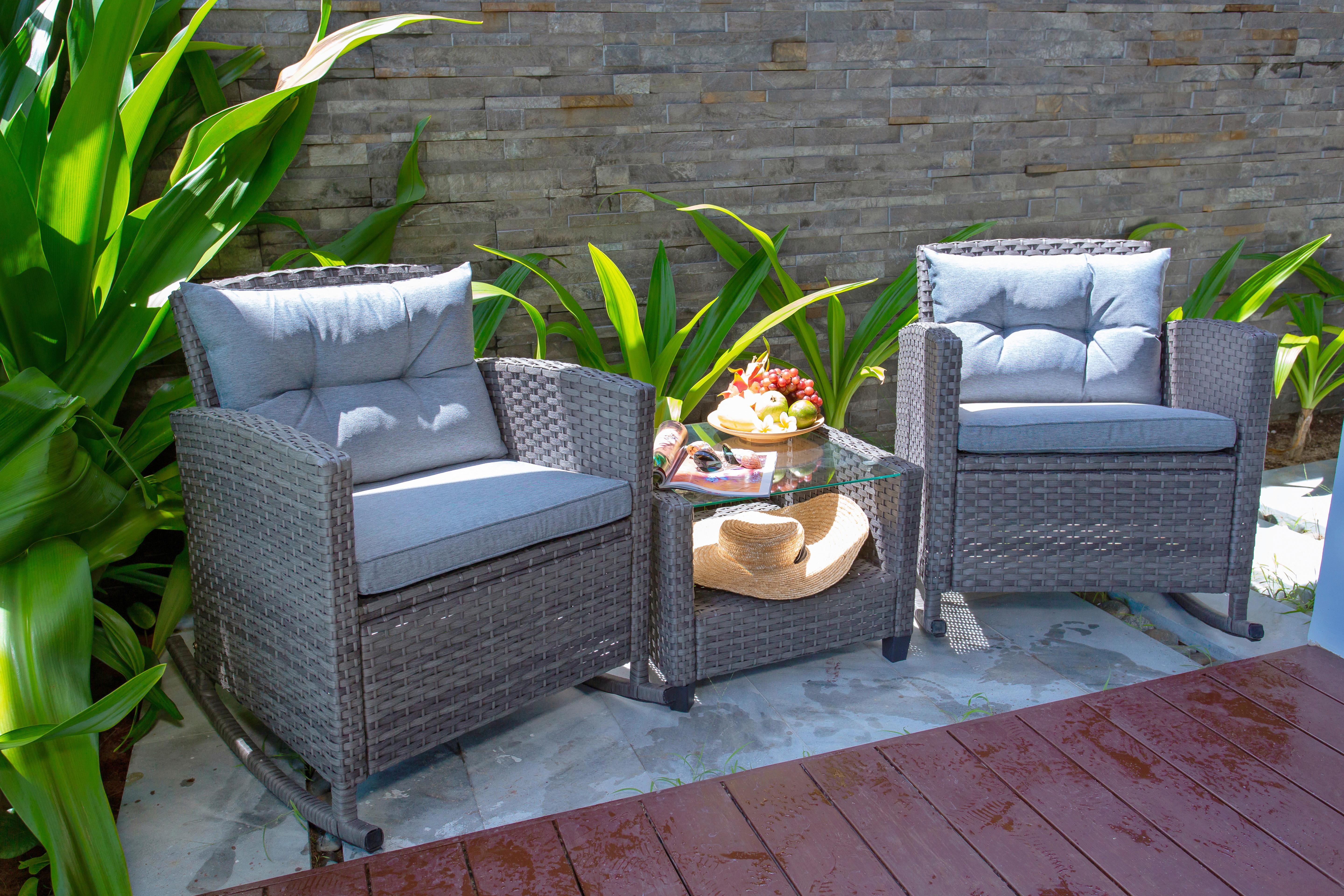 Balkonset Marbella - Dunkelgrau/Grau, MODERN, Kunststoff/Textil (56.5/43/55cm) - Luca Bessoni