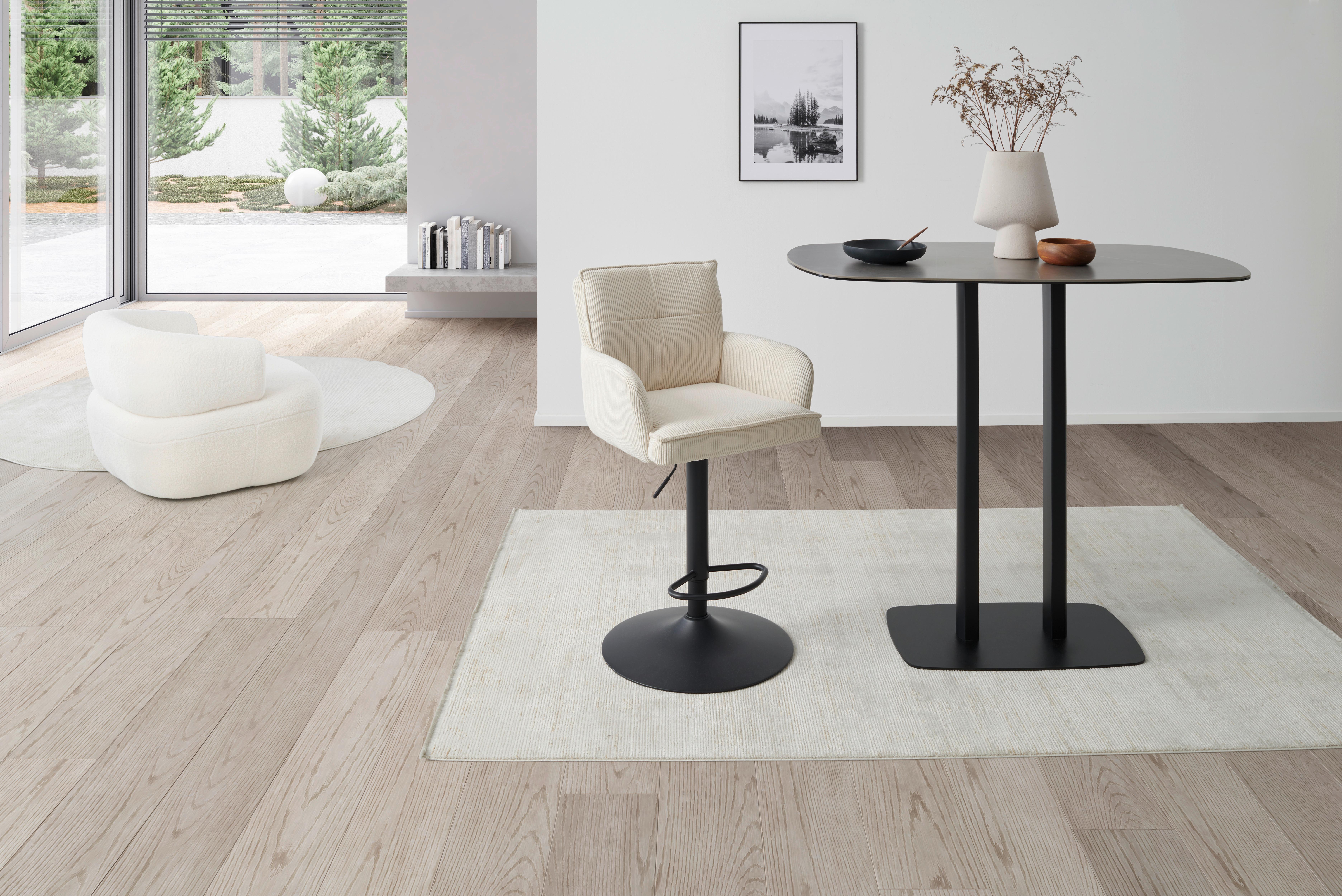 Barhocker Kai Beige höhenverstellbar mit Lehne - Beige/Schwarz, KONVENTIONELL, Textil/Metall (57/100-121/57cm) - MID.YOU