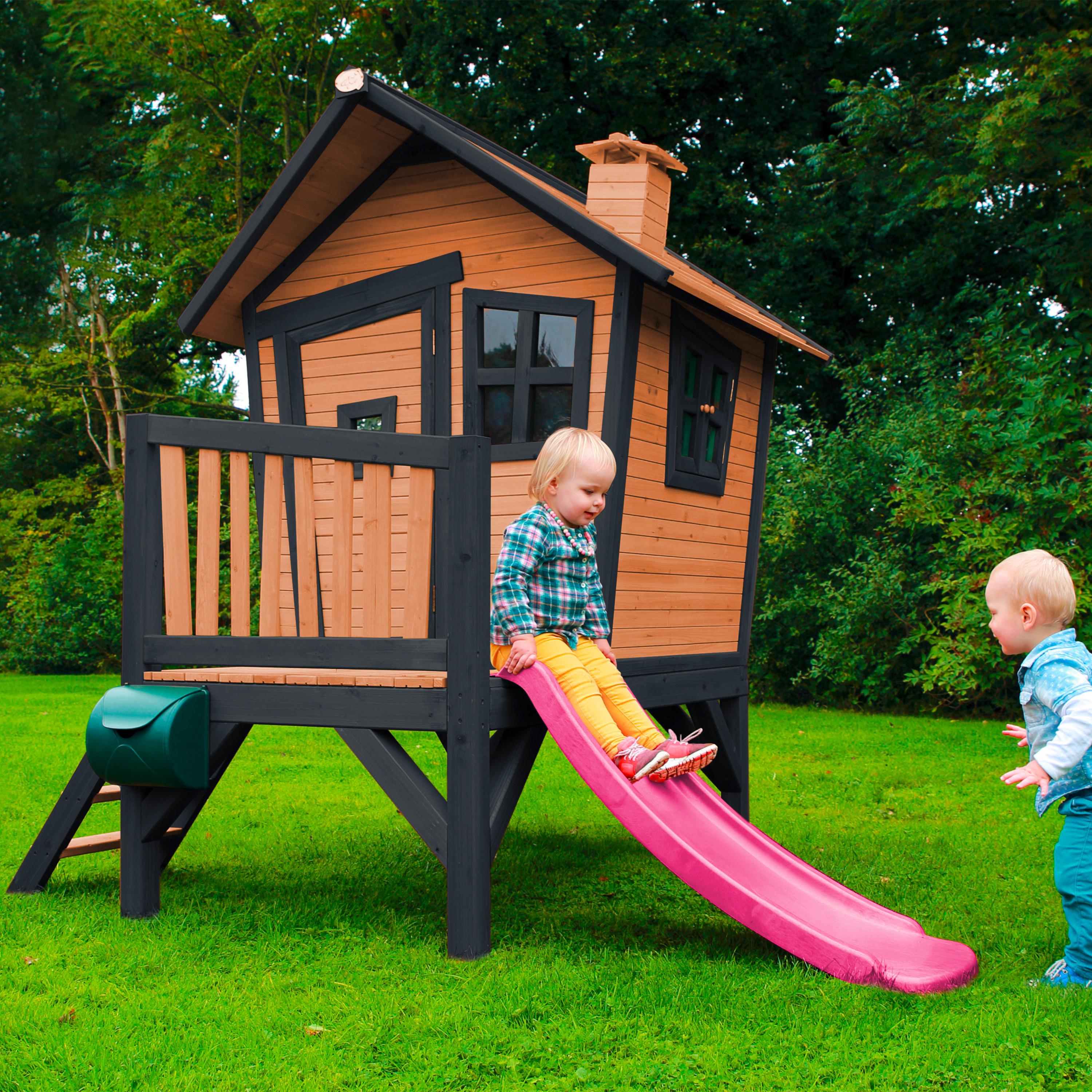Spielhaus Natur, Rosa L: 177 B: 264 H: 203 - Anthrazit/Lila, LIFESTYLE, Holz/Kunststoff (177/264/203cm)