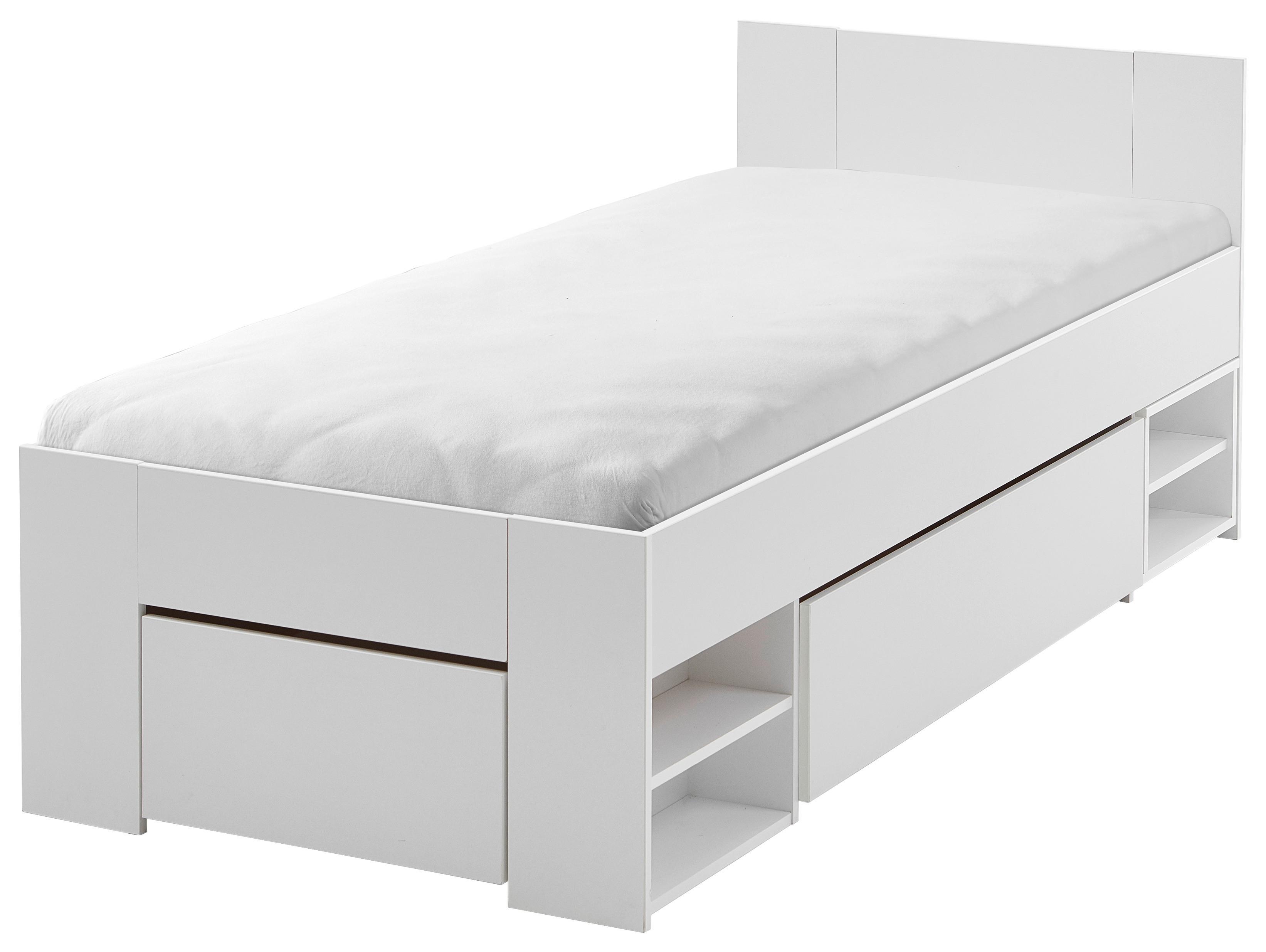 Stauraumbett mit Bettladen 90x200cm Azurro Weiß - Weiß, MODERN, Holzwerkstoff (90/200cm)