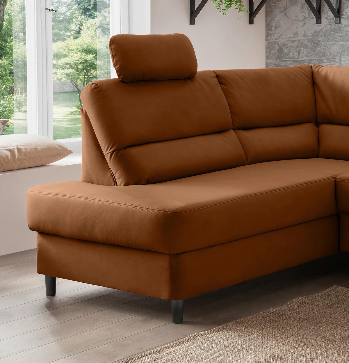 Ecksofa Cavoli, Cognac S: 190x266 cm - Cognac/Schwarz, MODERN, Textil (190/266cm) - Livetastic