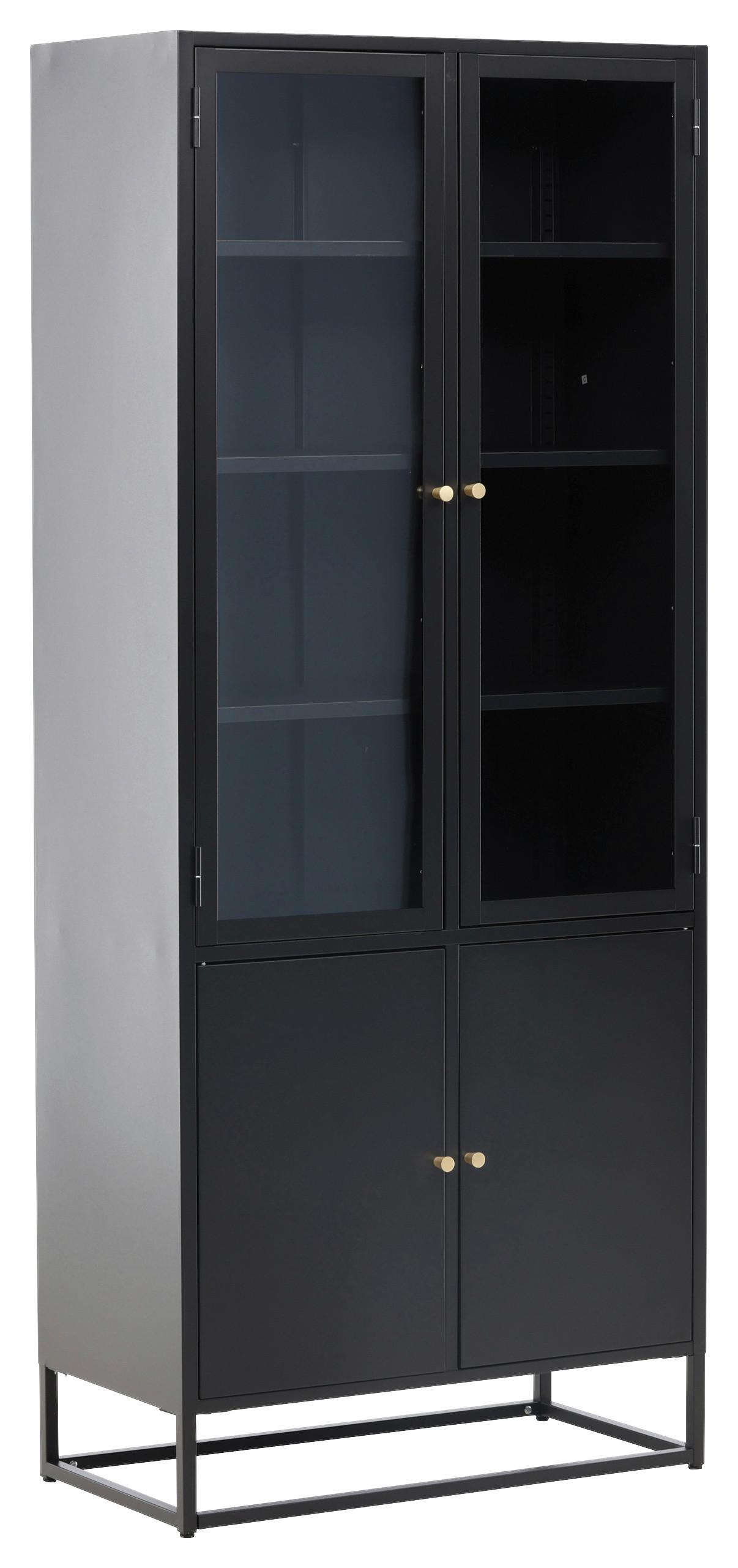 Vitrine Bakal - Schwarz, Design, Glas/Metall (80/190/41cm) - Livetastic