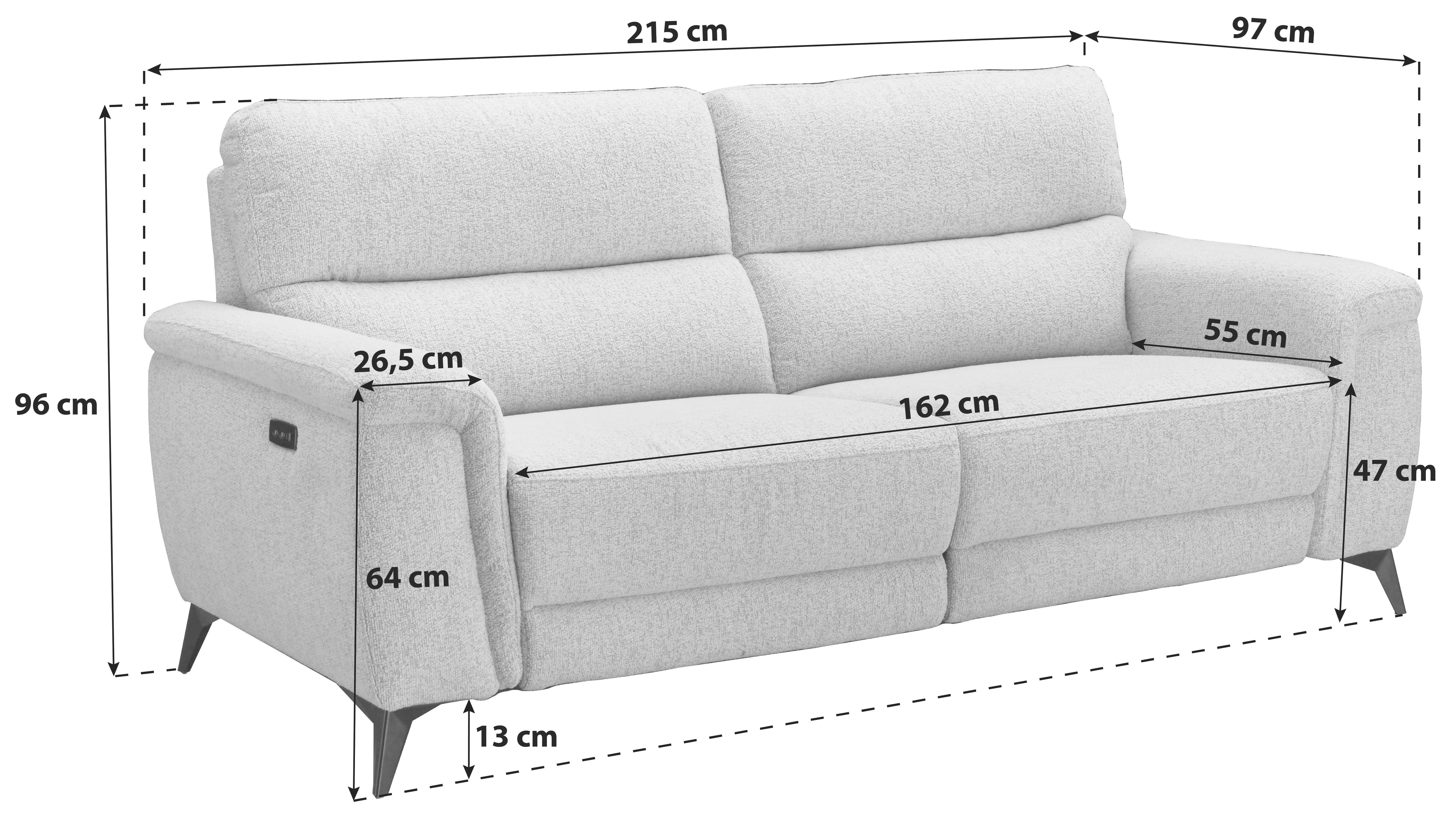 3-Sitzer-Sofa + Relaxfunktion Padua Beige B: 215 cm - Beige/Silberfarben, MODERN, Holz/Textil (215/96/97cm)