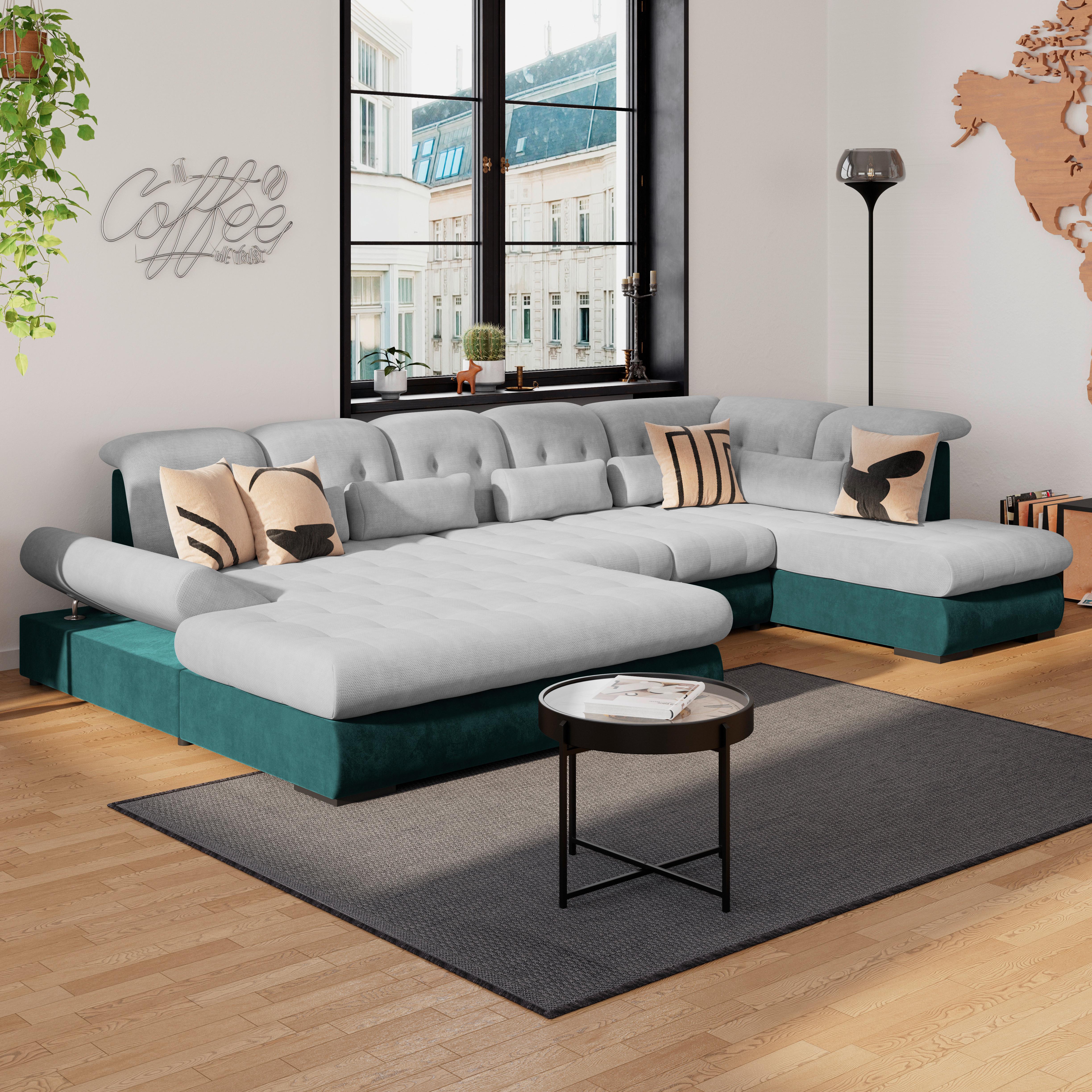 Wohnlandschaft Madera Silberfarben S: 358x212 cm - Türkis/Silberfarben, KONVENTIONELL, Kunststoff/Textil (190/358/212cm)