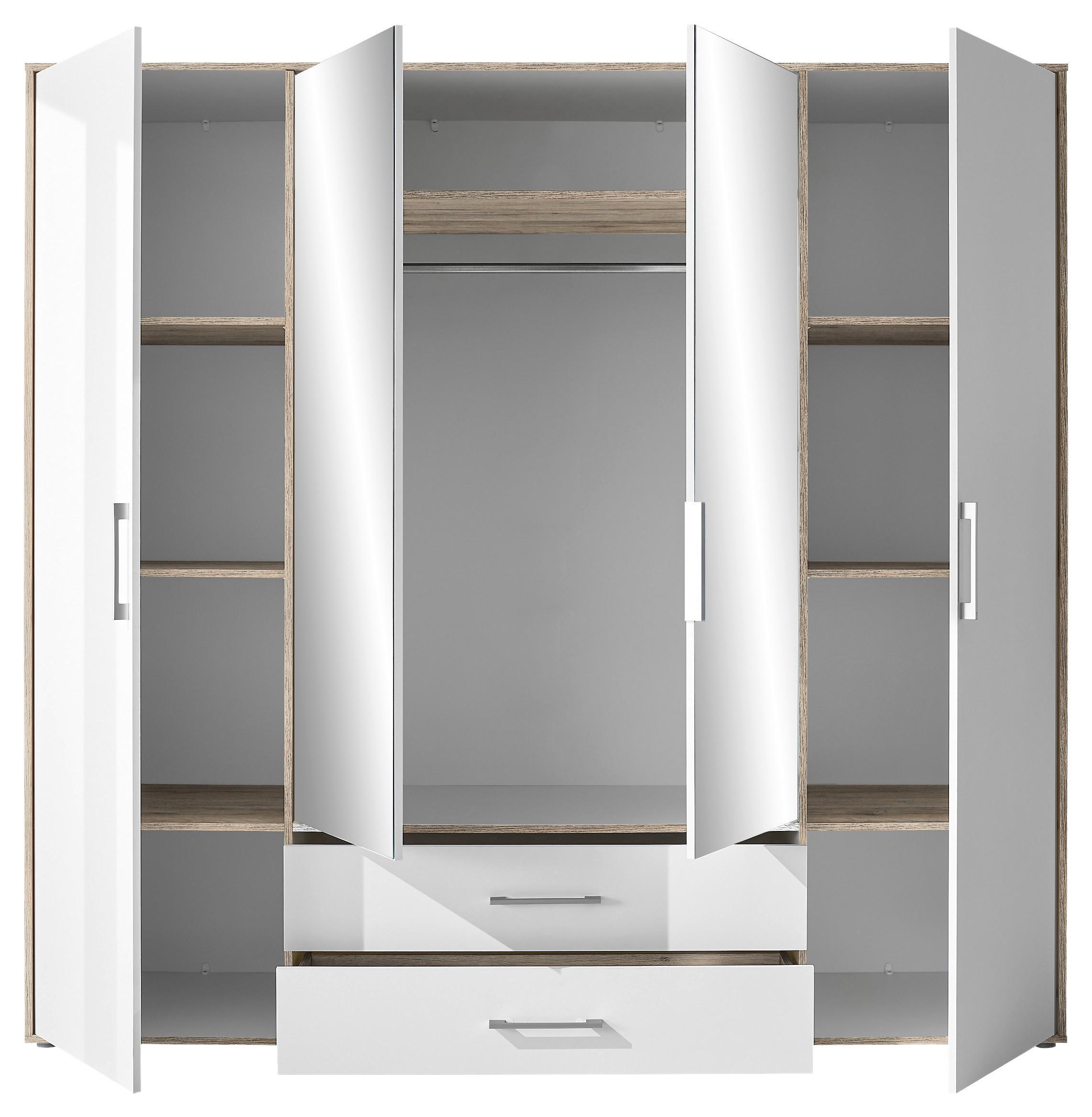 Kleiderschrank Mit Spiegel 4trg Lembo San Remo/Weiß B: 206 cm - Alufarben/Weiß, KONVENTIONELL, Glas/Holzwerkstoff (206/195/60cm)
