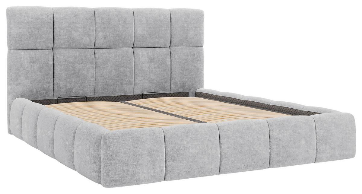 Polsterbett Cherry Chenille Blaugrau, Lf: 140x200 cm - Hellgrau/Schwarz, MODERN, Holz/Holzwerkstoff (140/200cm) - MID.YOU