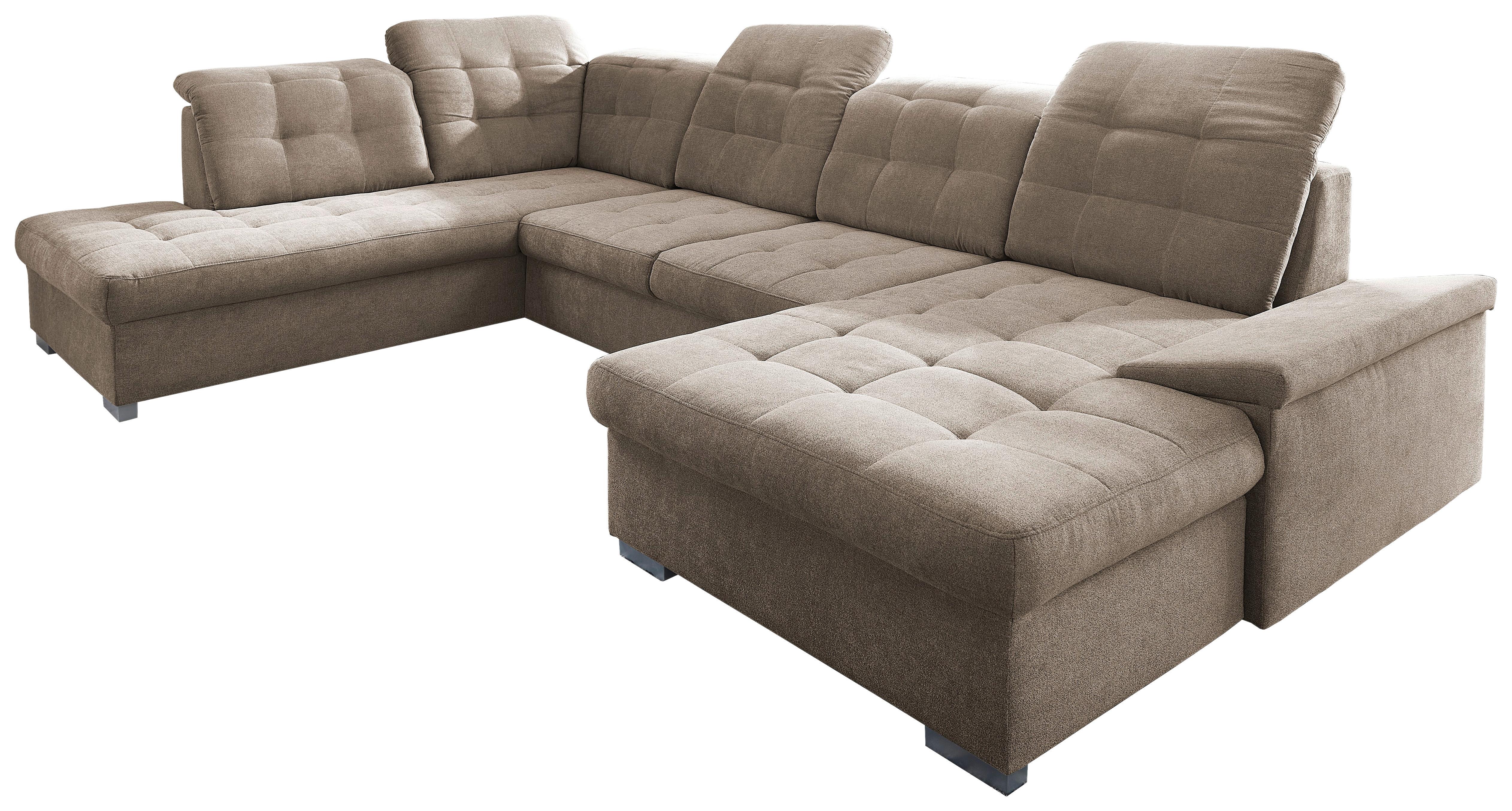 Wohnlandschaft Zira Mit Schlaffunktion Taupe - Taupe/Chromfarben, Design, Textil (212/330/169cm) - Livetastic