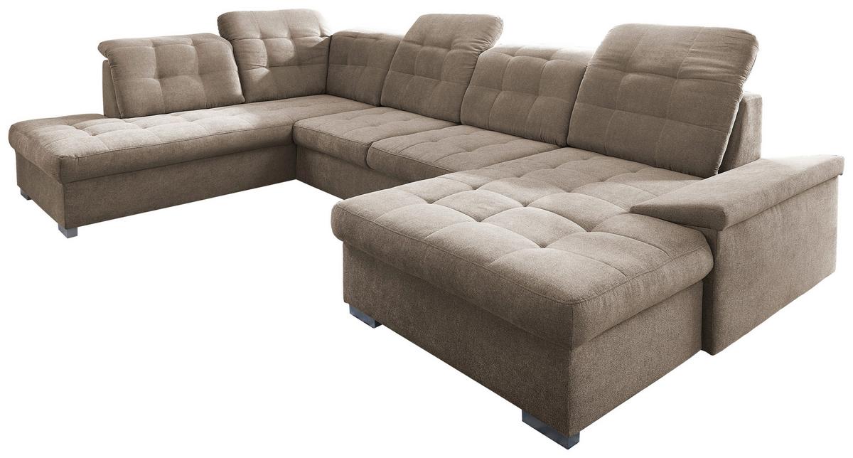 Wohnlandschaft Zira Mit Schlaffunktion Taupe - Taupe/Chromfarben, Design, Textil (212/330/169cm) - Livetastic