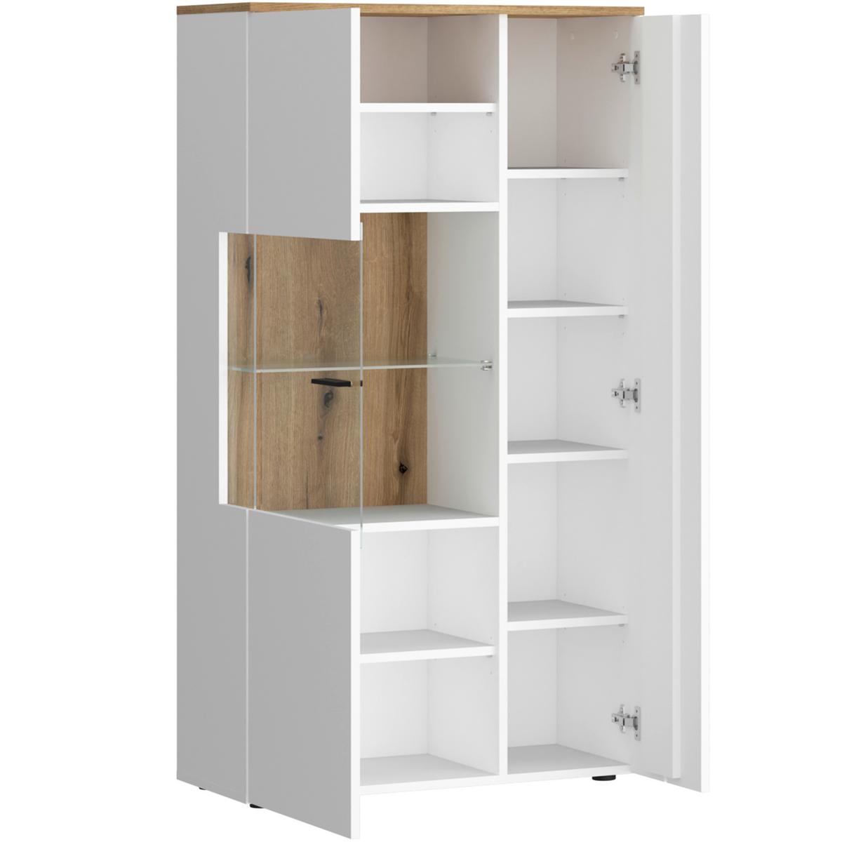 Highboard Dalano Weiß/eichefarben B: 77,7 Cm - Eichefarben/Schwarz, Trend, Glas/Holzwerkstoff (77,7/144,2/37,2cm) - MID.YOU