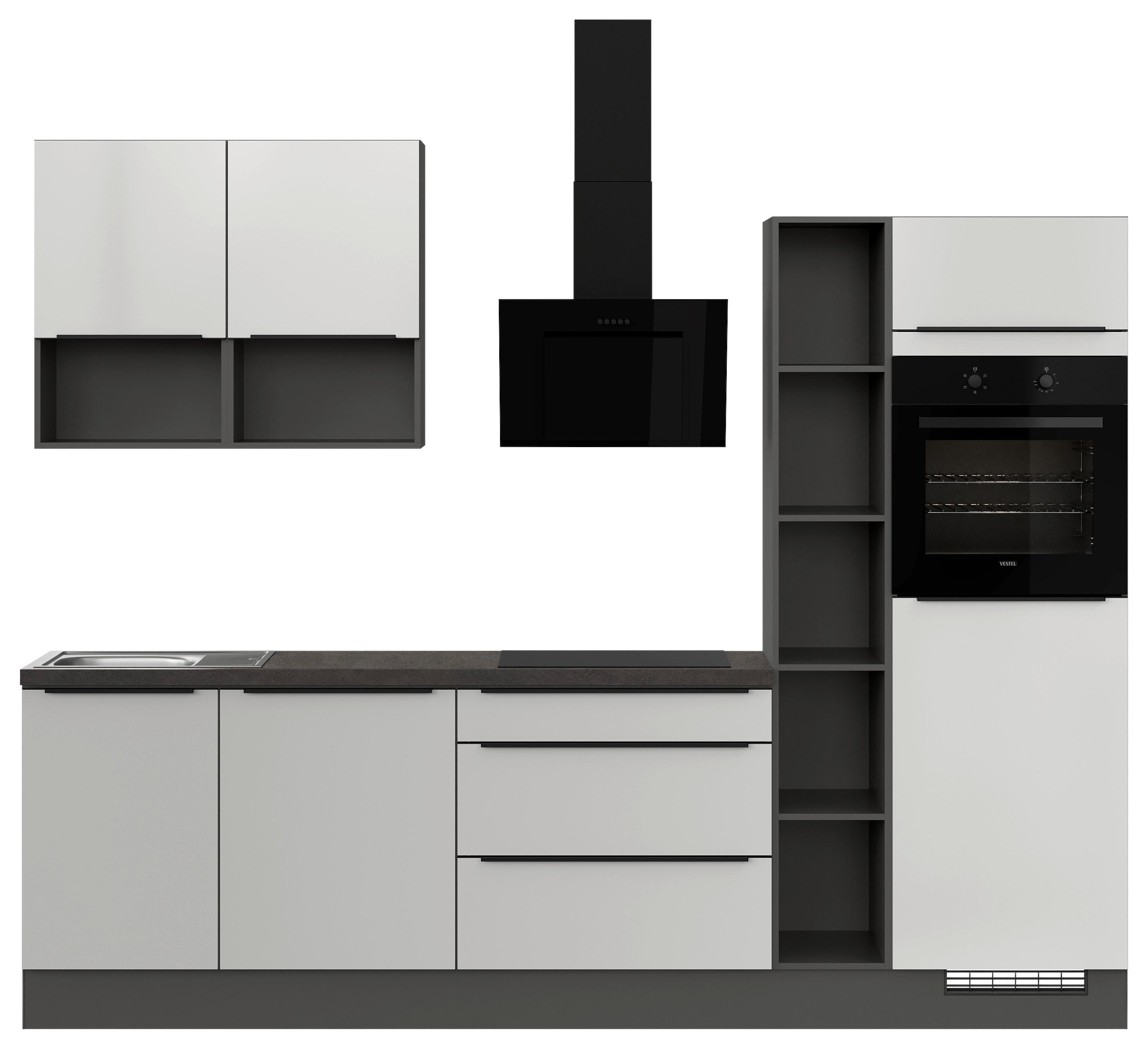 Küchenblock Ip4050 - Weiß Hochglanz/Dunkelgrau, Design, Holzwerkstoff (280cm) - Impuls