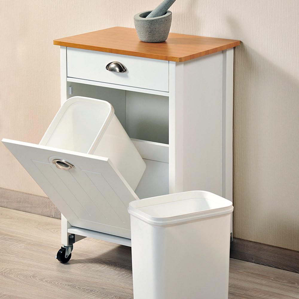 Servierwagen Holz Dekor /Weiß mit Lade + Abfalleimer - Erlefarben/Weiß, MODERN, Holzwerkstoff/Kunststoff (50/79cm) - Kesper
