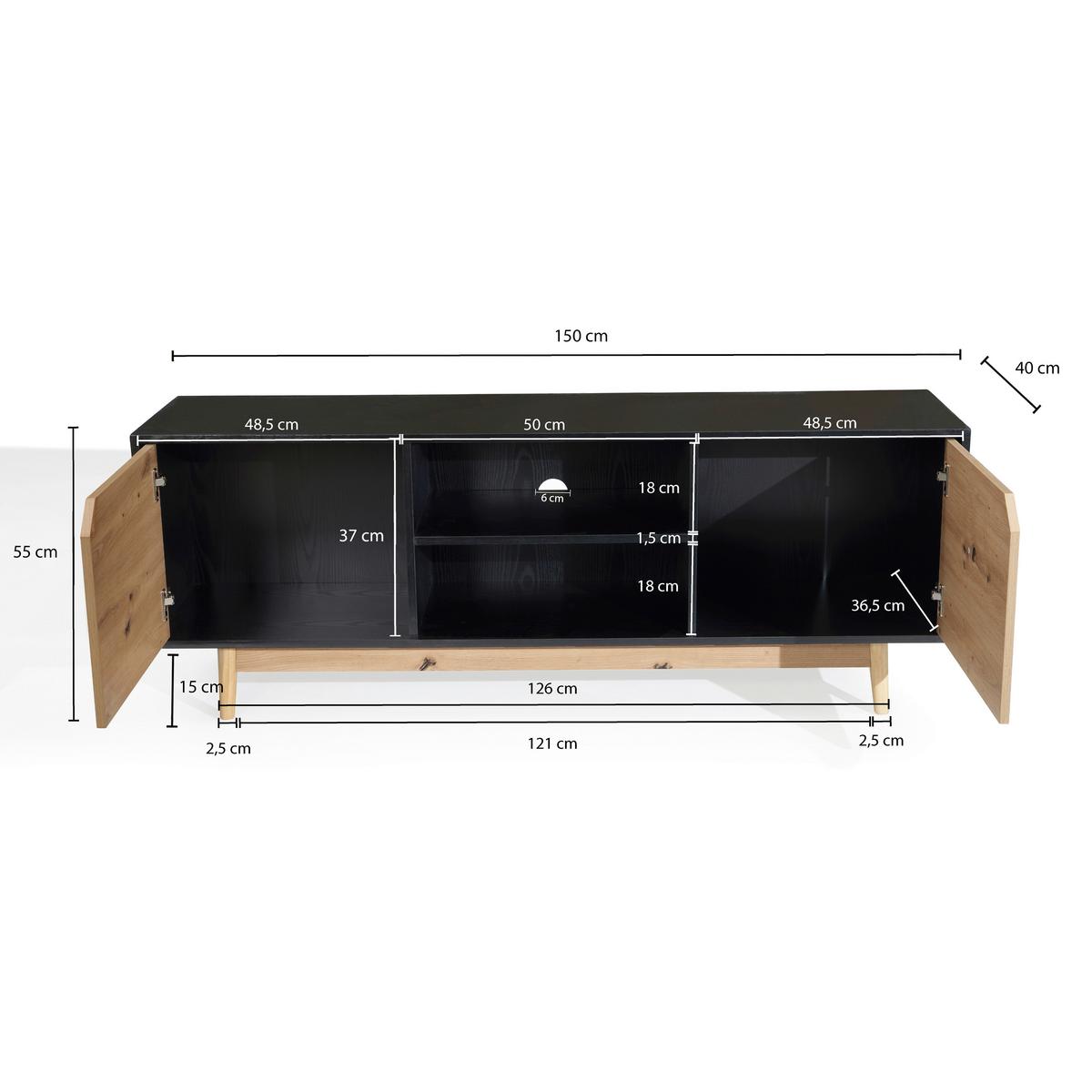 NÍZKA KOMODA WL6.818 - čierna/farba duba, Design, drevo/kompozitné drevo (150/55/40cm) - Livetastic