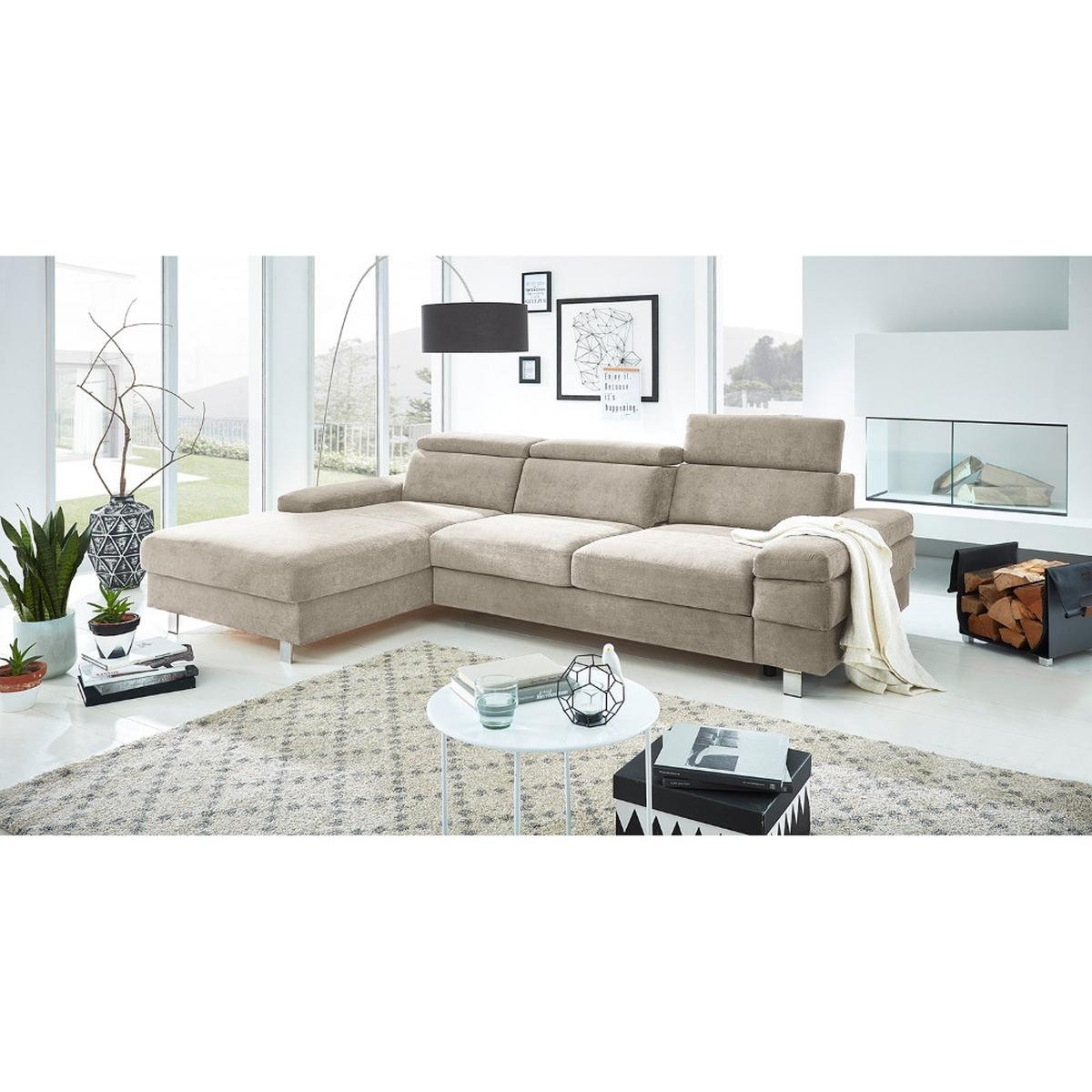 Ecksofa Elvis, Greige S: 182x259 Cm - Greige/Silberfarben, KONVENTIONELL, Textil (182/259cm) - Trendmanufaktur