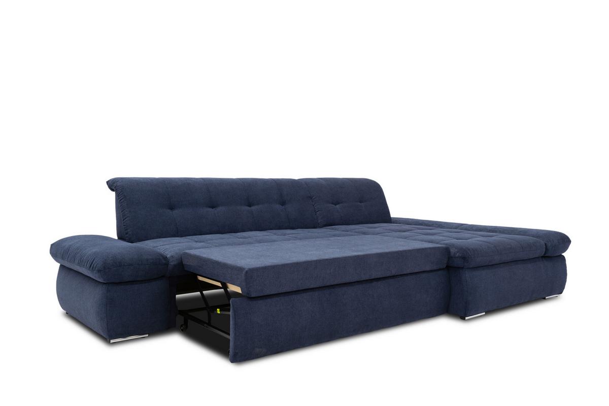 Ecksofa Mit Schlaffunktion Moric Dunkelblau Mikrofaser - Chromfarben/Dunkelblau, KONVENTIONELL, Textil (300/172cm) - MID.YOU