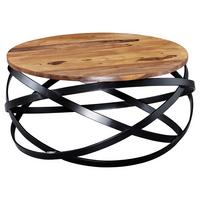 Couchtisch Rund mit Holzplatte Manur, Sheesham/Schwarz - Sheeshamfarben/Schwarz, Design, Holz/Metall (60/60/30cm) - MID.YOU