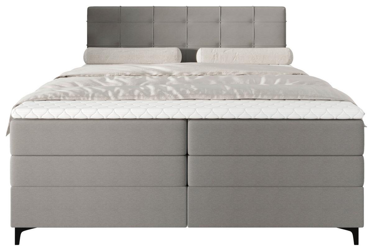 Boxspringbett Mitto mit Topper 180x200 cm - Hellgrau/Schwarz, KONVENTIONELL, Textil/Metall (180/200cm)