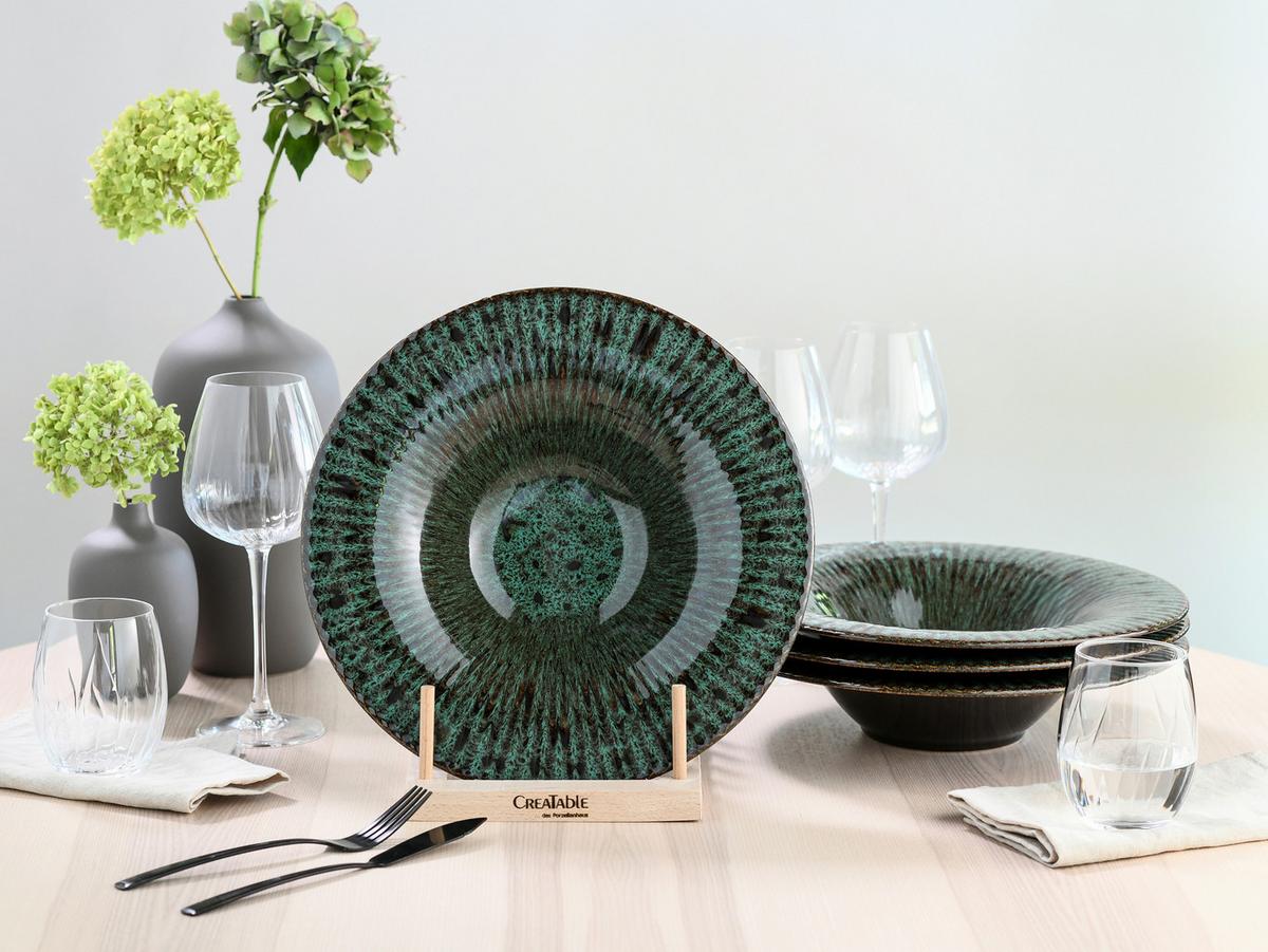 Gourmetteller Allegra Schwarz/Grün, Ø 30,5 cm - Dunkelgrün/Schwarz, Basics, Keramik (30,5cm) - Creatable