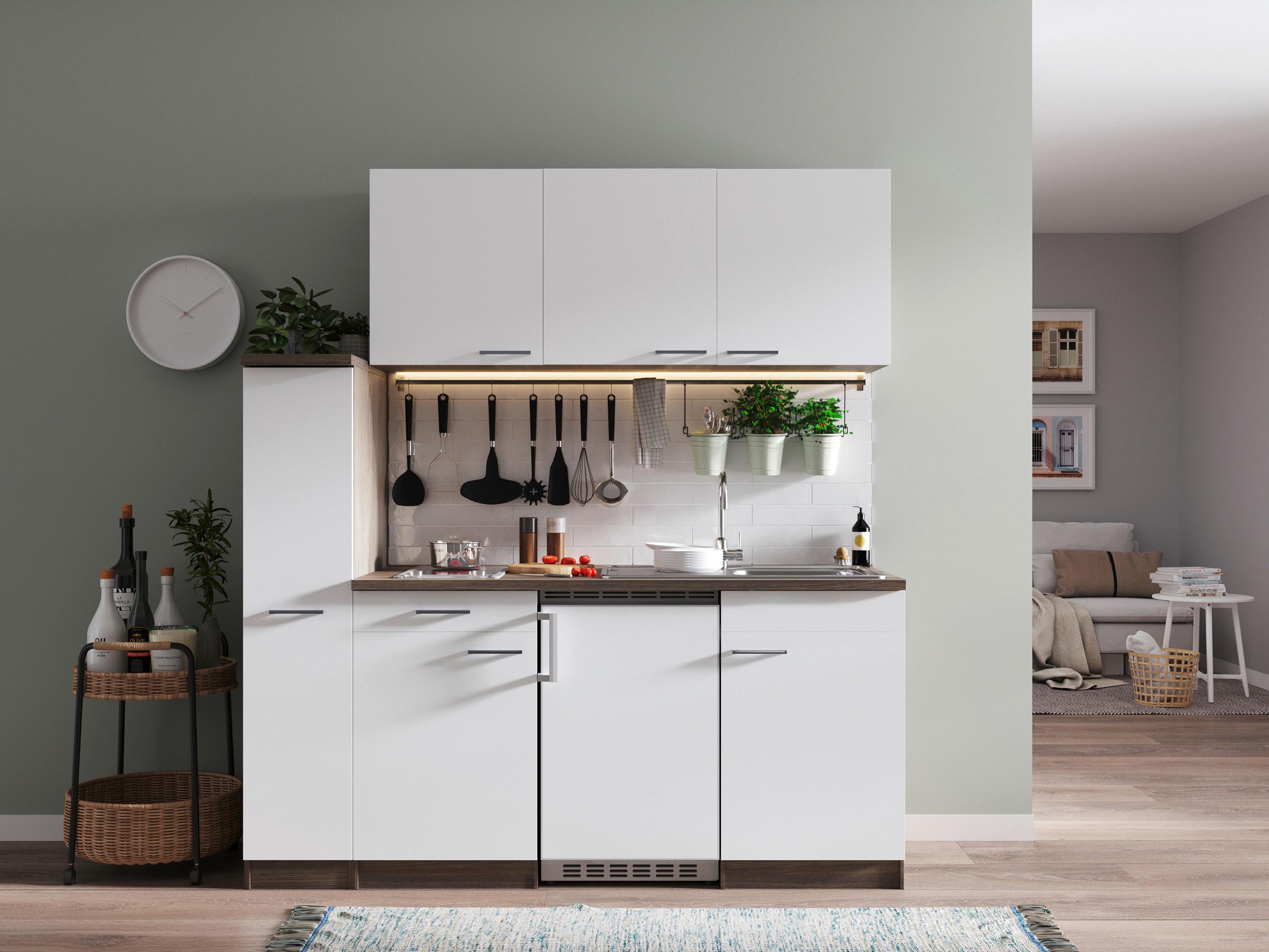 KÜCHENBLOCK OLIVER SINGLEKÜCHE 180 CM - Eichefarben/Weiß, Basics, Holzwerkstoff (180cm) - Respekta