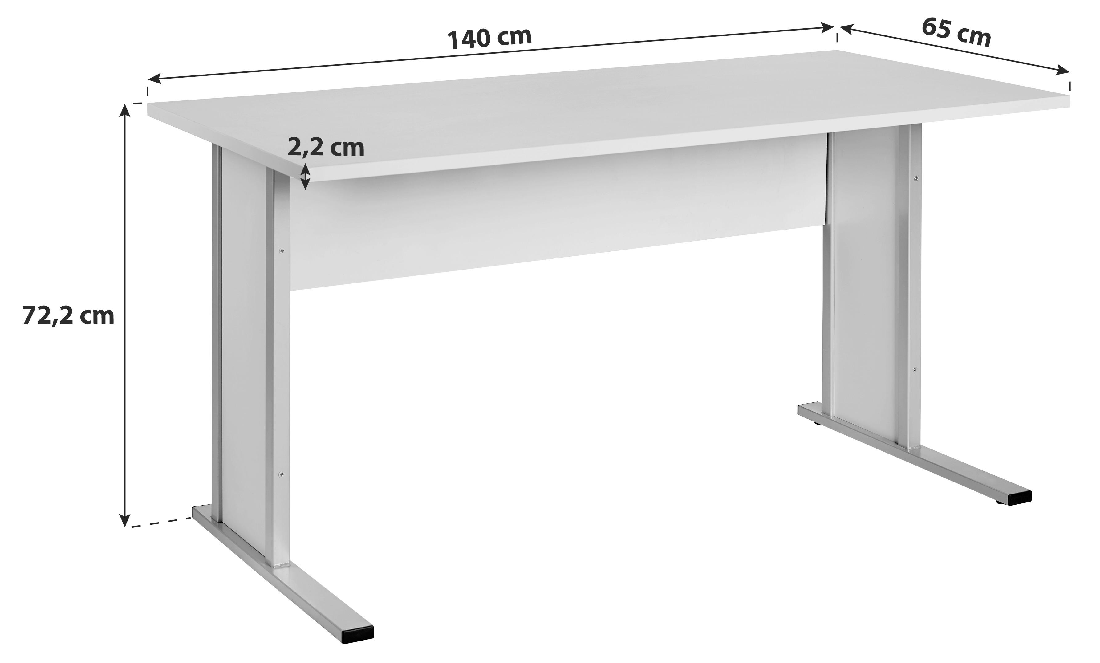 Schreibtisch B 140 cm H 72,2cm Serie 4000, Buche Dekor - Silberfarben/Buchefarben, Basics, Holzwerkstoff/Metall (140/65/72,2cm) - MID.YOU