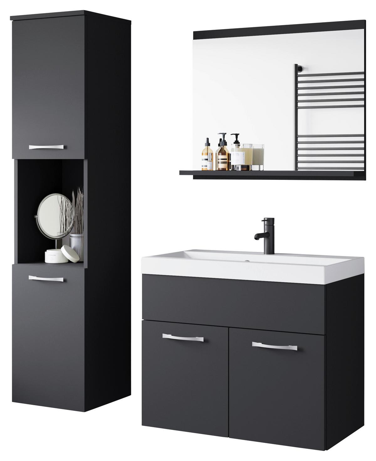 Kúpeľňa 4-dielna, dekor čierna/grafit - čierna/biela, Lifestyle, kov/kompozitné drevo (90,2/132,8/35cm) - P & B