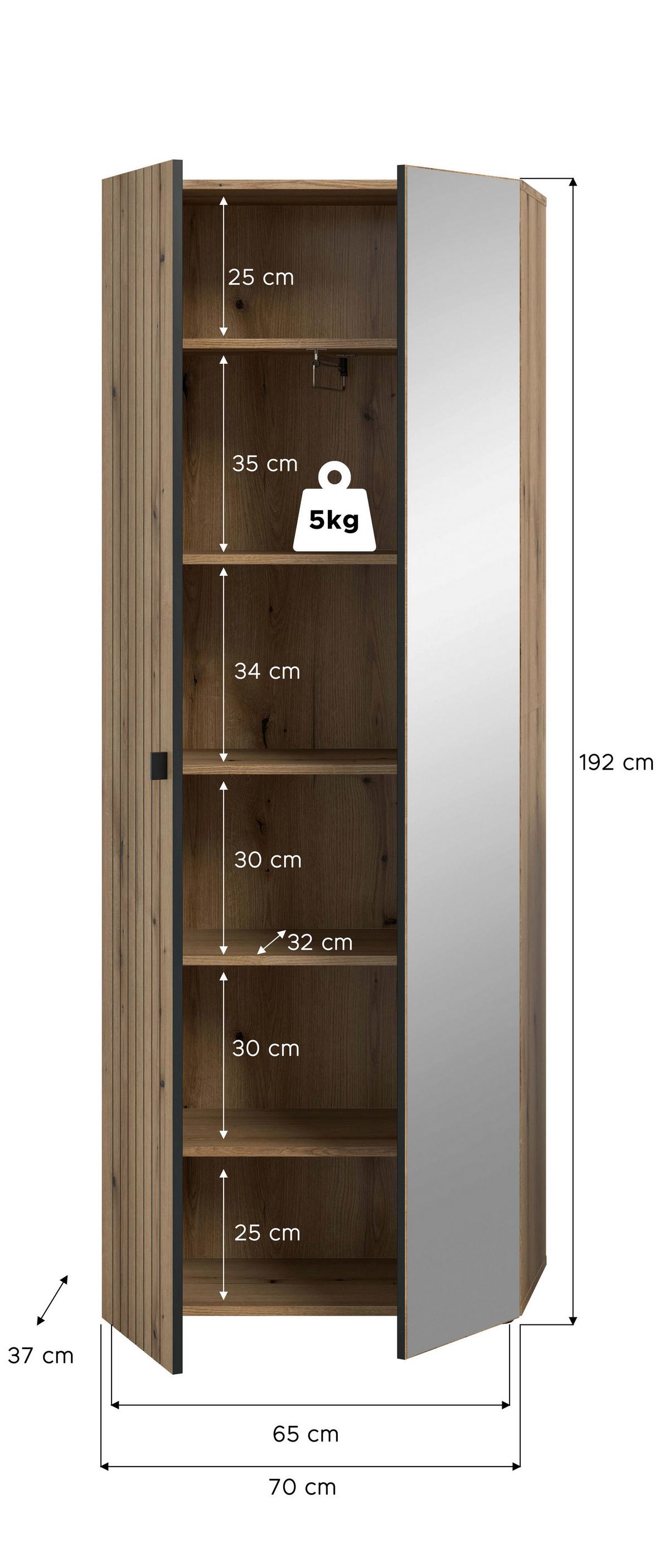 Garderobenschrank Station Eiche Dekor B: 70cm - Eichefarben/Schwarz, Design, Holzwerkstoff (70/192/37cm) - MID.YOU