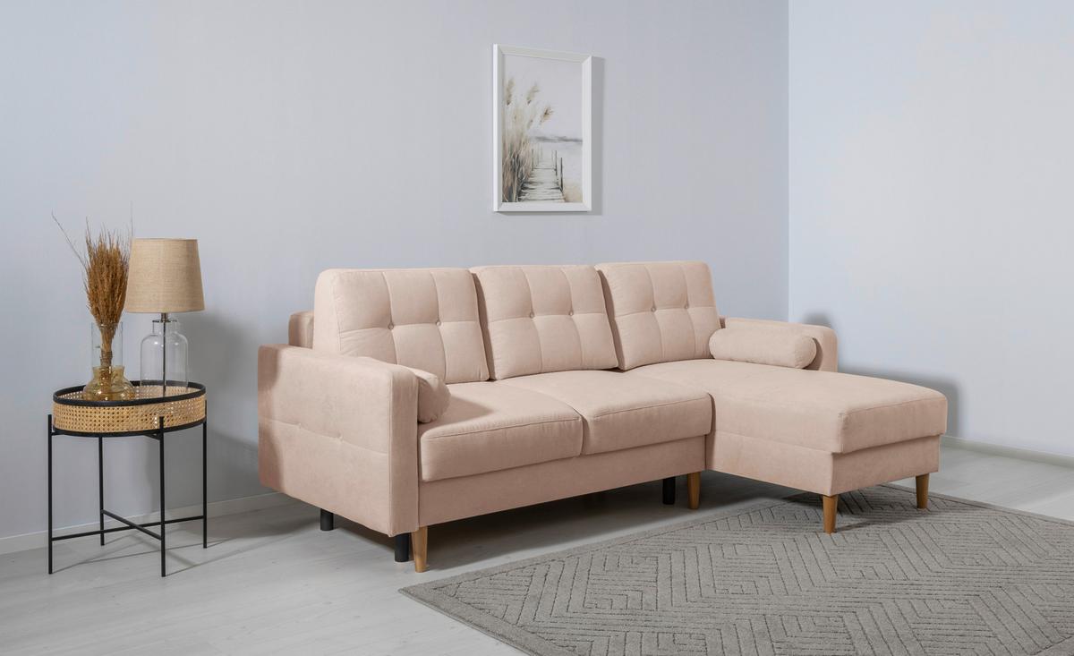 Ecksofa Noret, Creme S: 223x157 Cm - Beige/Buchefarben, Design, Textil (223/157cm) - MID.YOU