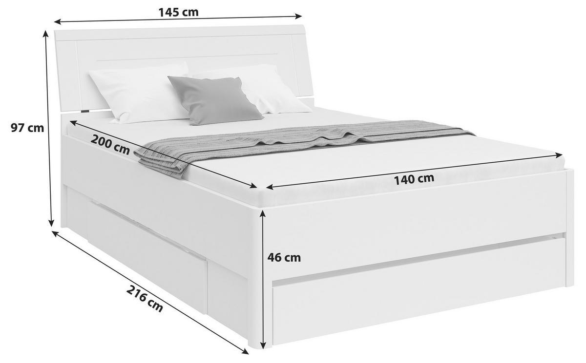 Stauraumbett Mit Beleuchtung 140x200 Cm Saturn Weiß - Graphitfarben/Weiß, KONVENTIONELL, Holzwerkstoff (140/200cm)