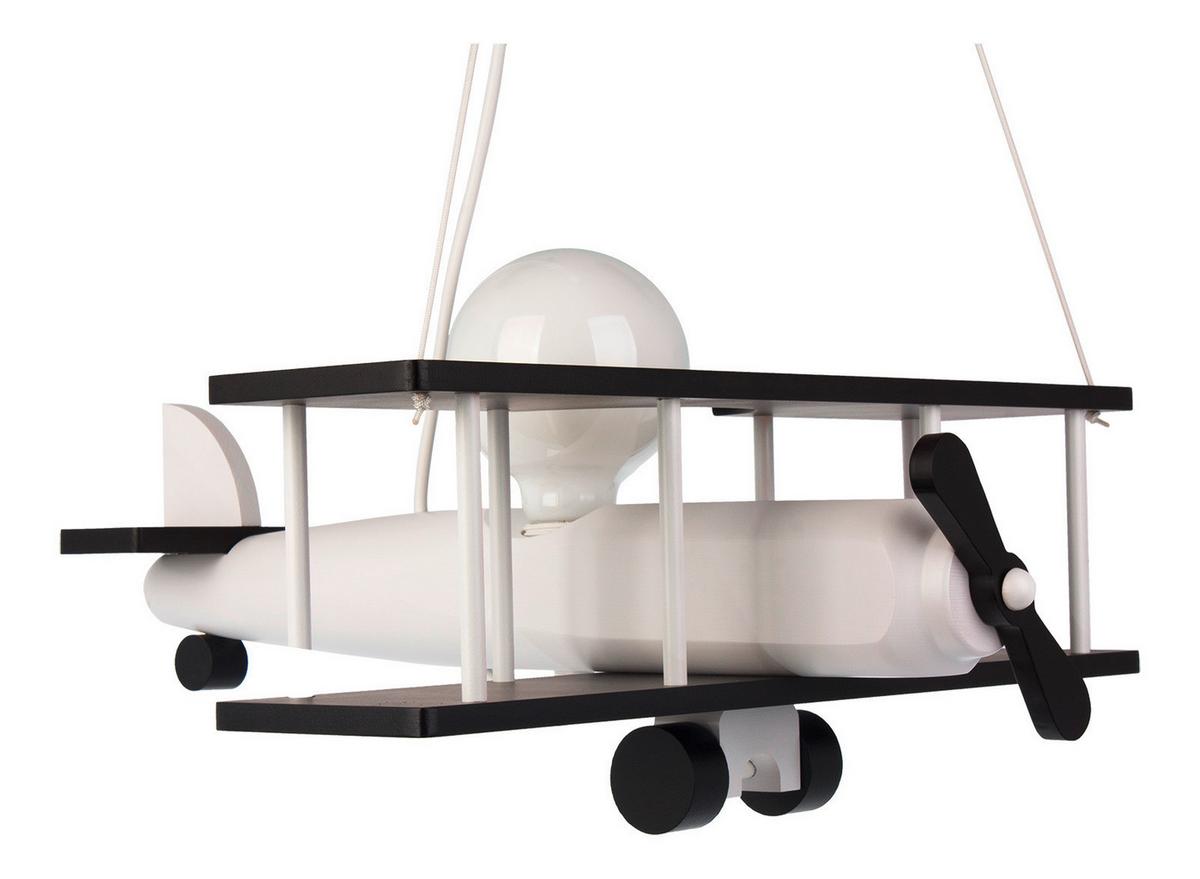 Kinderhängeleuchte Flugzeug H: 75 cm 1-Flammig - Schwarz/Weiß, KONVENTIONELL, Holz (42/45/75cm)