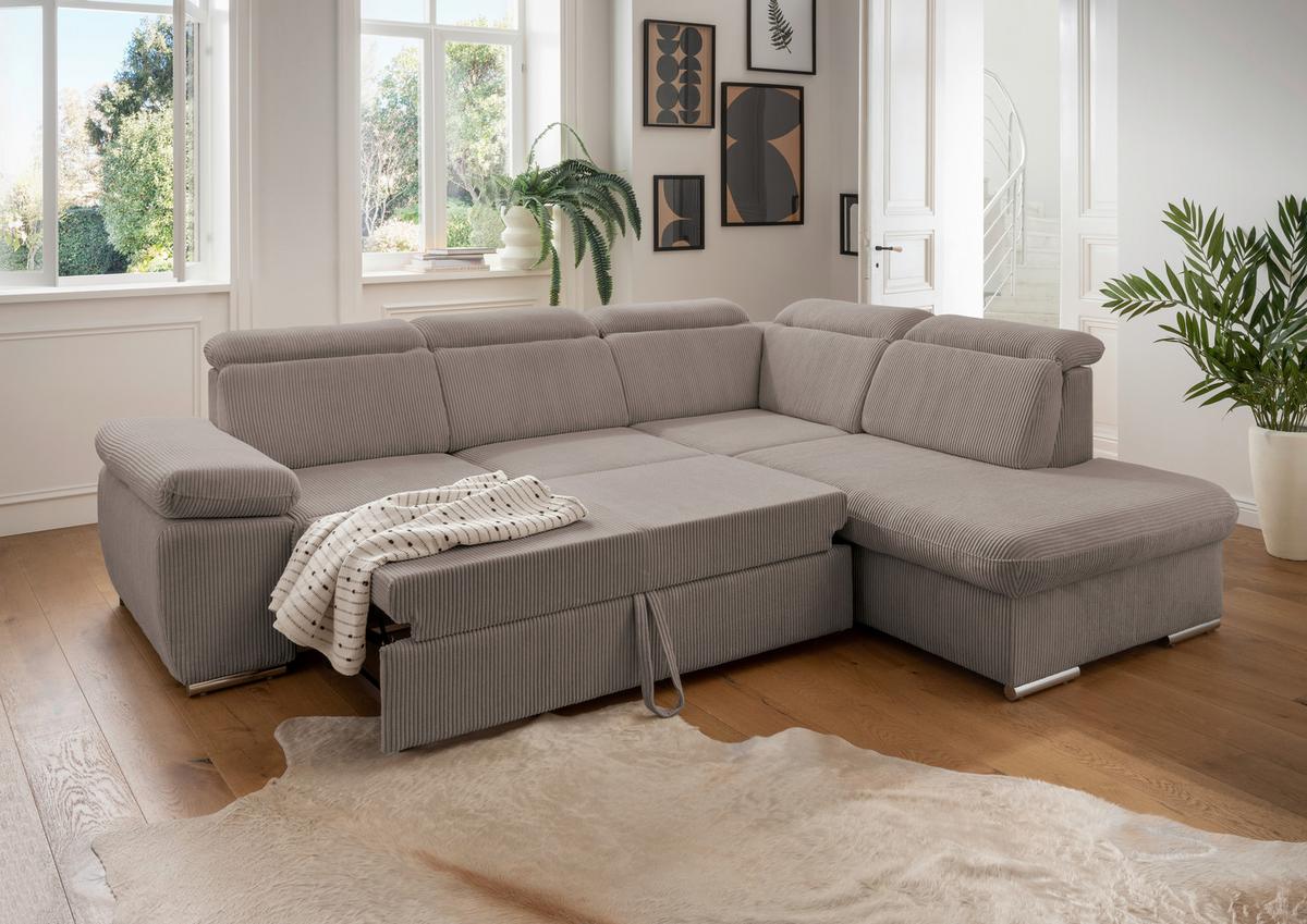 Ecksofa Vasto Graubraun S: 283x228 cm - Chromfarben/Graubraun, Design, Textil (283/228cm) - Livetastic