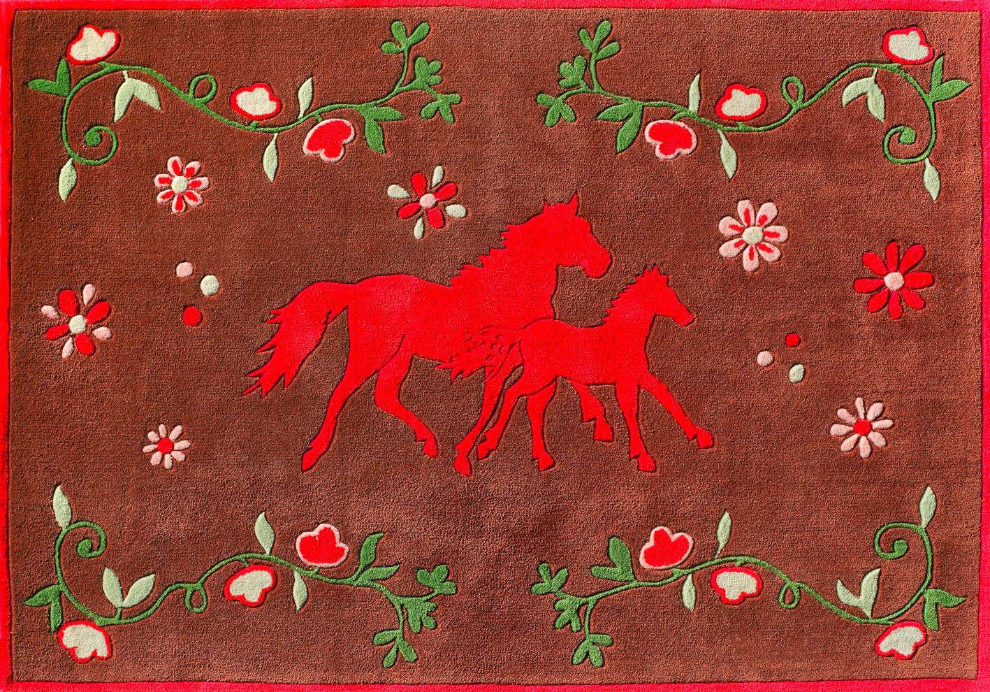 Kinderteppich Pferd Braun/pink 110x170 Cm