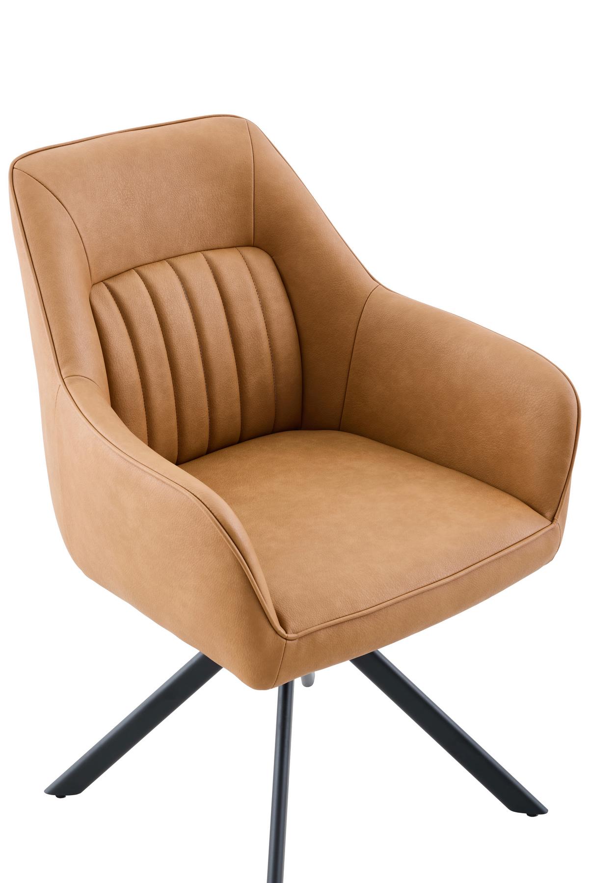 Armlehnstuhl-Set Polina S 2er-Set - Cognac/Schwarz, MODERN, Textil/Metall (62/92/68cm) - MID.YOU