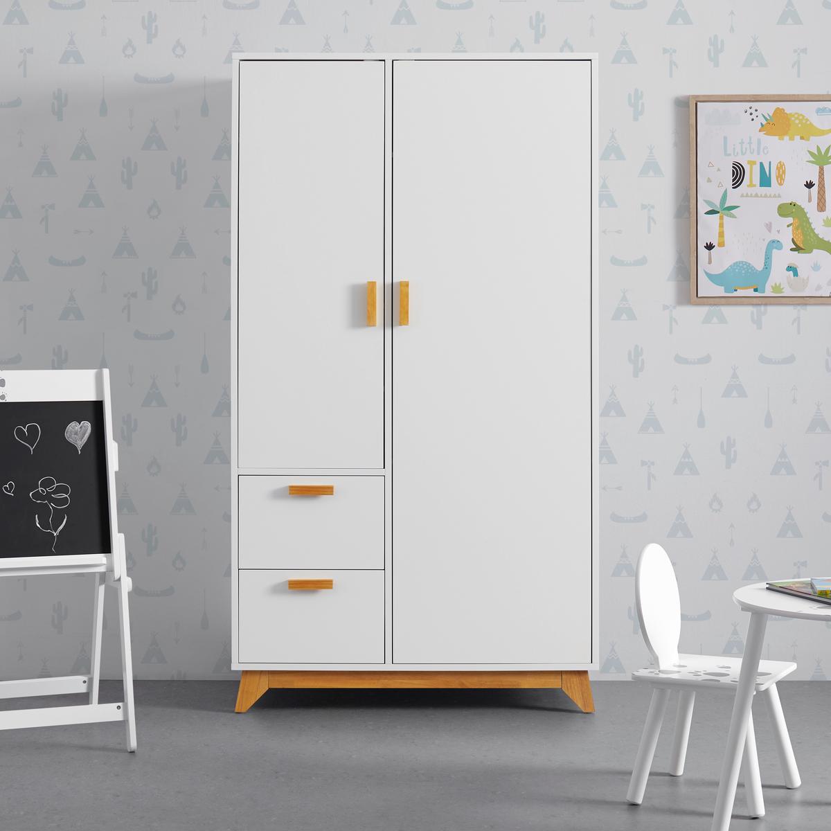 Šatní skříň MILAN 100cm - bílá/přírodní barvy, Moderní, dřevo (100/180/52cm) - Modern Living