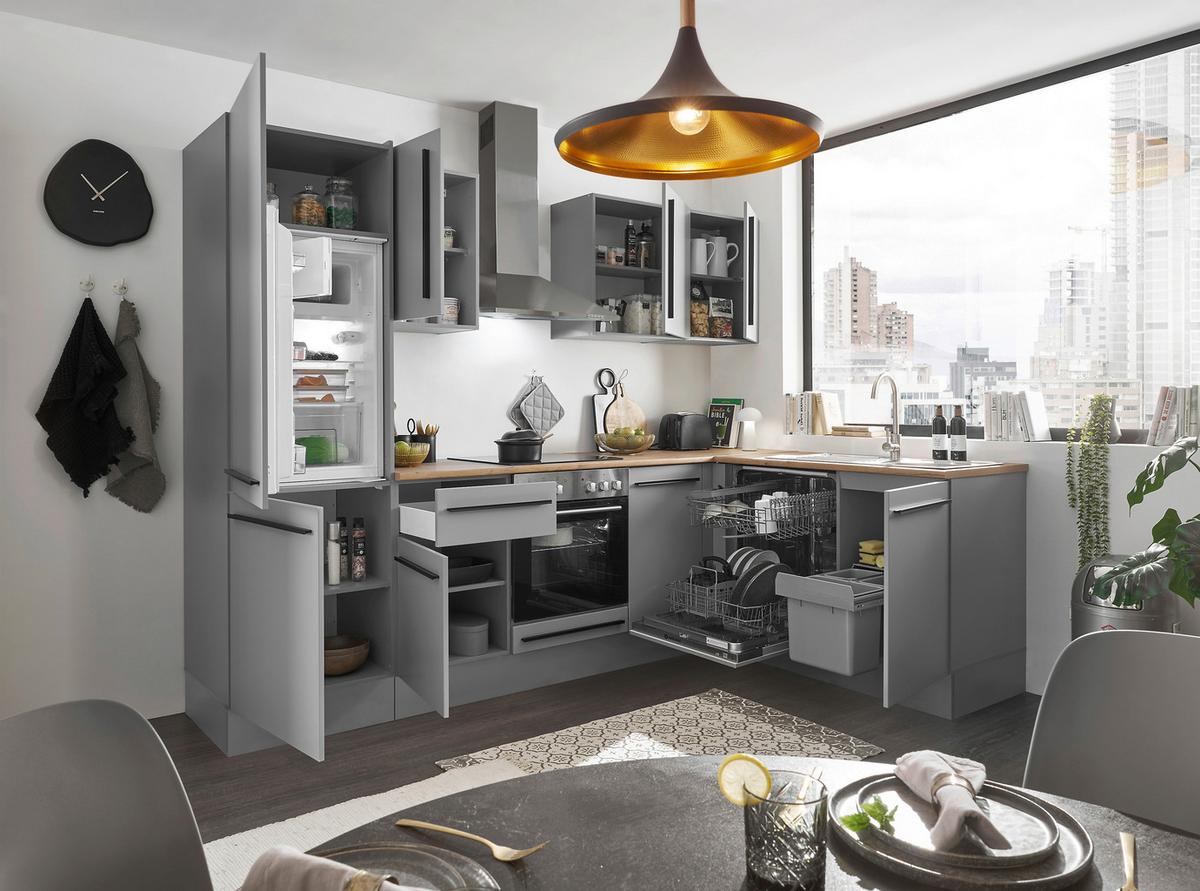 Eckküche Denver Grau/Eiche Dekor 280x175 cm - Eichefarben/Grau, Design, Holzwerkstoff (280/175cm) - MID.YOU