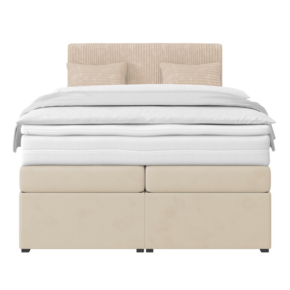 Boxspringbett mit Topper & Bettkasten 140x200 Rossa - Silberfarben/Creme, MODERN, Holzwerkstoff/Textil (140/200cm)
