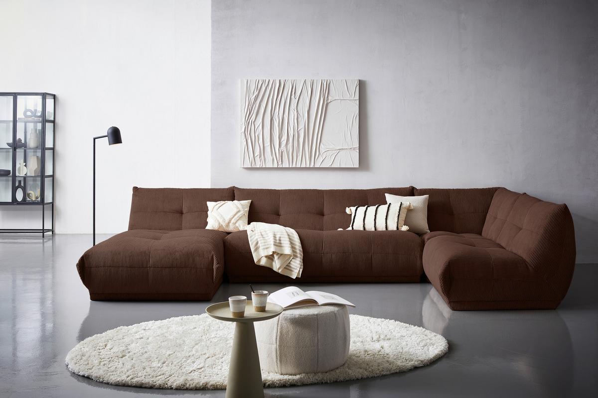 Wohnlandschaft Giselle Braun Cord - Braun, Trend, Textil (185/390/210cm) - Livetastic