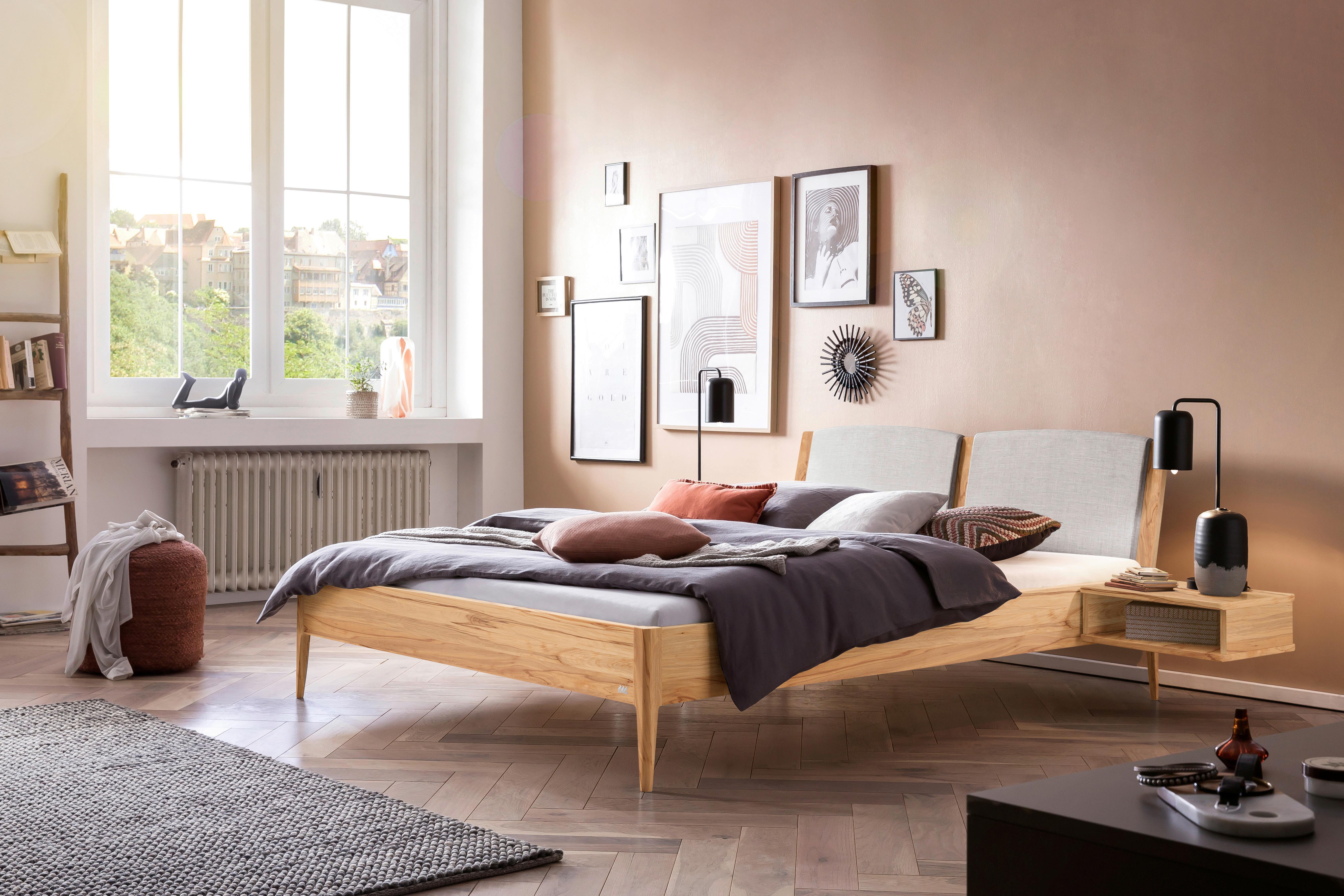 Bett Pistoia Buchefarben 140x200 Cm - Buchefarben/Hellgrau, KONVENTIONELL, Holz/Textil (140/200cm) - Hasena