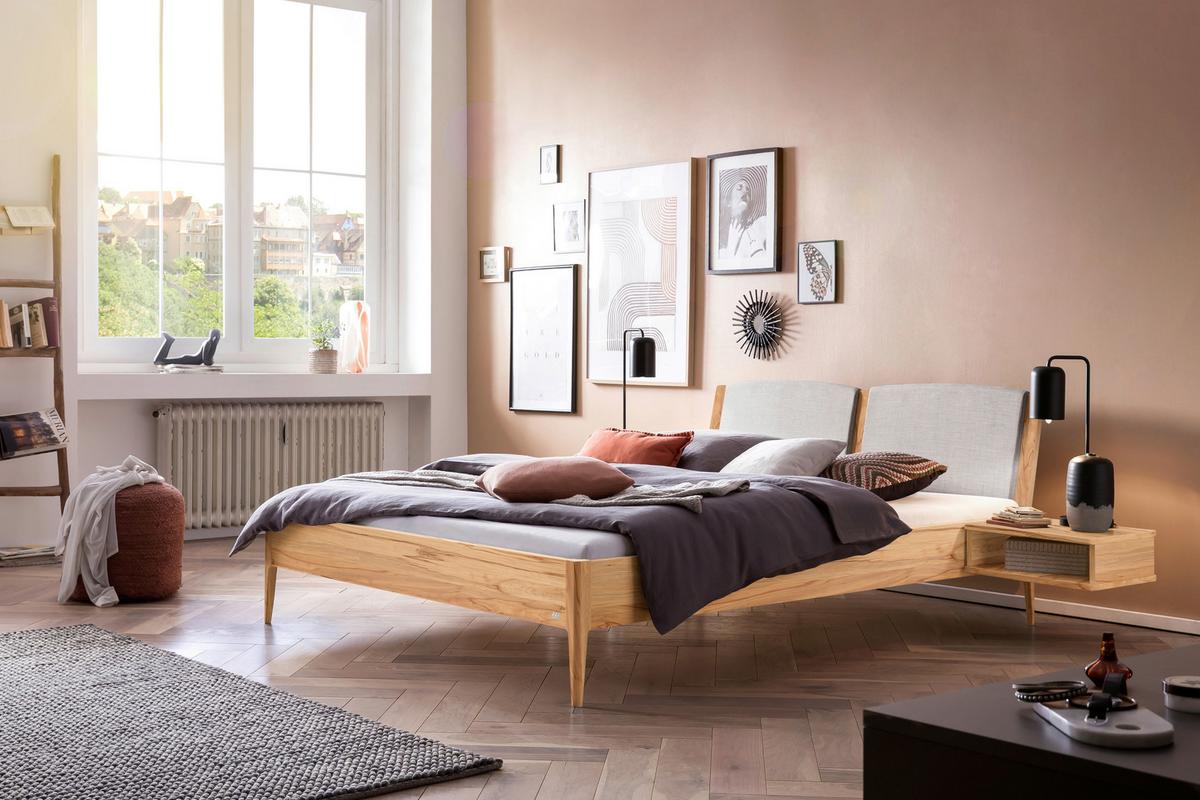 Bett Pistoia Buchefarben 140x200 Cm - Buchefarben/Hellgrau, KONVENTIONELL, Holz/Textil (140/200cm) - Hasena