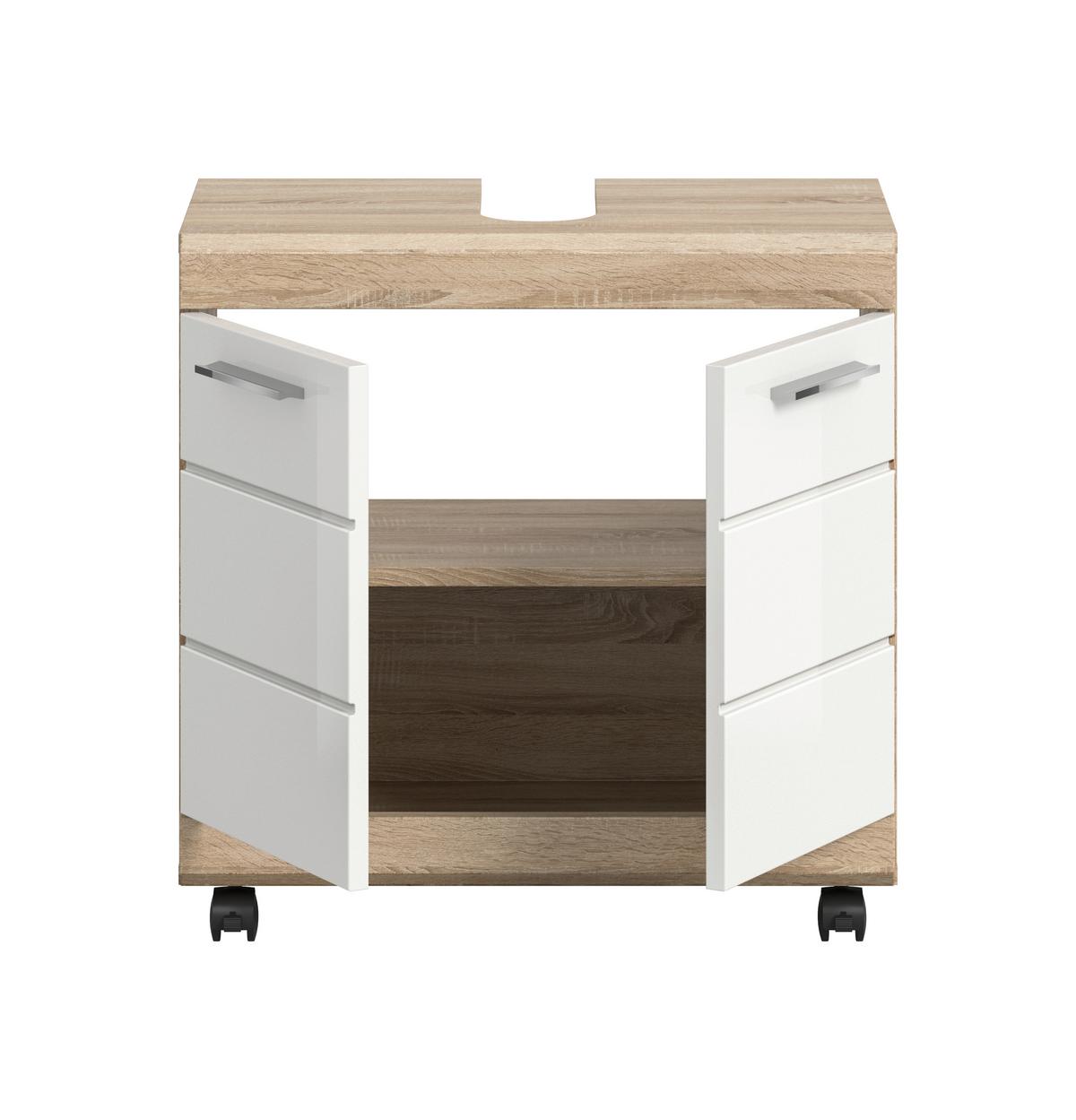WASCHBECKENUNTERSCHRANK Eiche Dekor/Weiß B: 60cm - Weiß Hochglanz/Schwarz, Trend, Holzwerkstoff (60/60/34cm) - MID.YOU