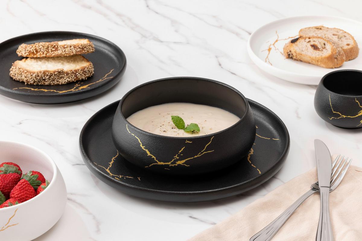 Kombiservice Lisa - Goldfarben/Schwarz, Basics, Keramik - James Wood