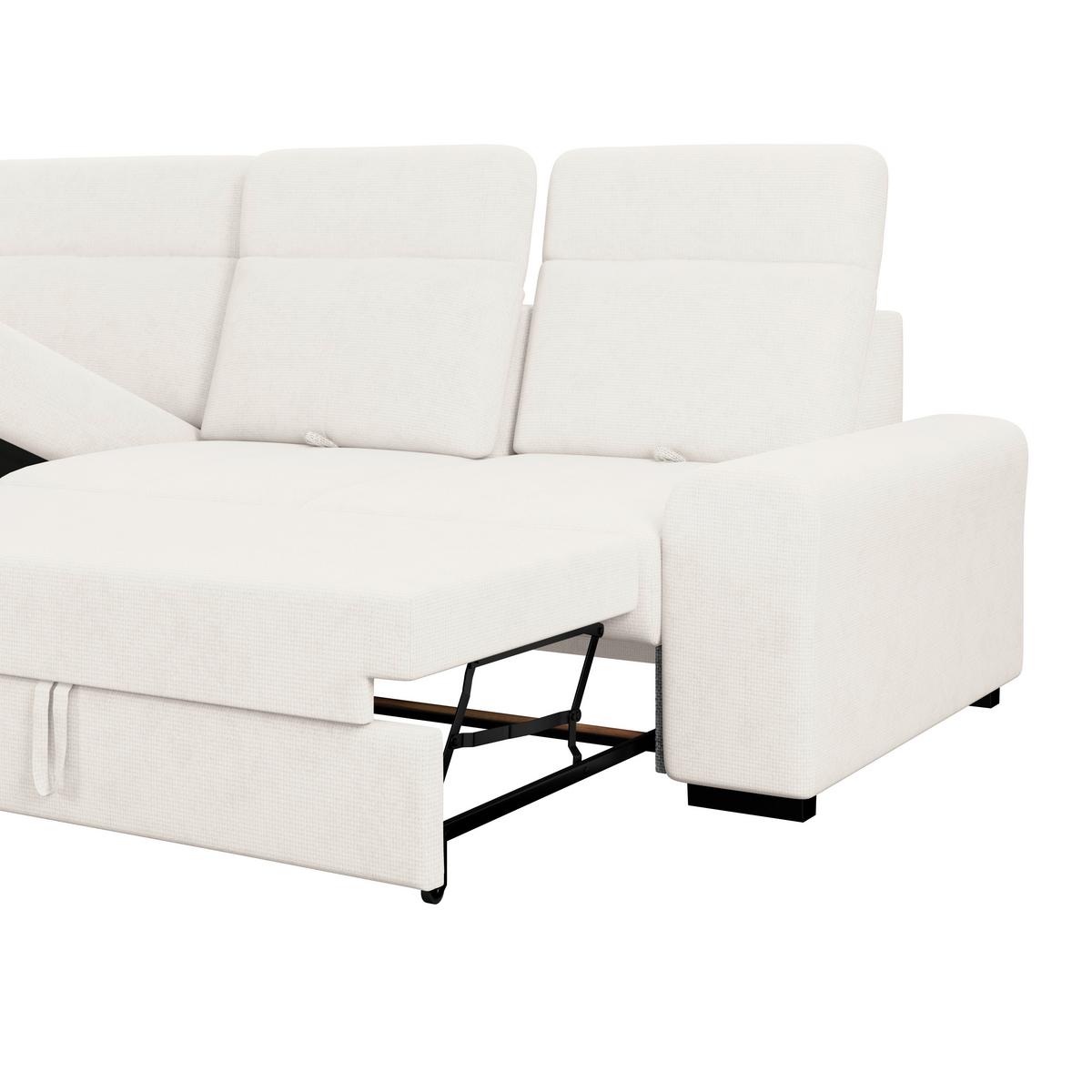 Ecksofa mit Bettfunktion Malaga new Chenille creme - Creme/Schwarz, KONVENTIONELL, Textil (203/286cm) - Ondega