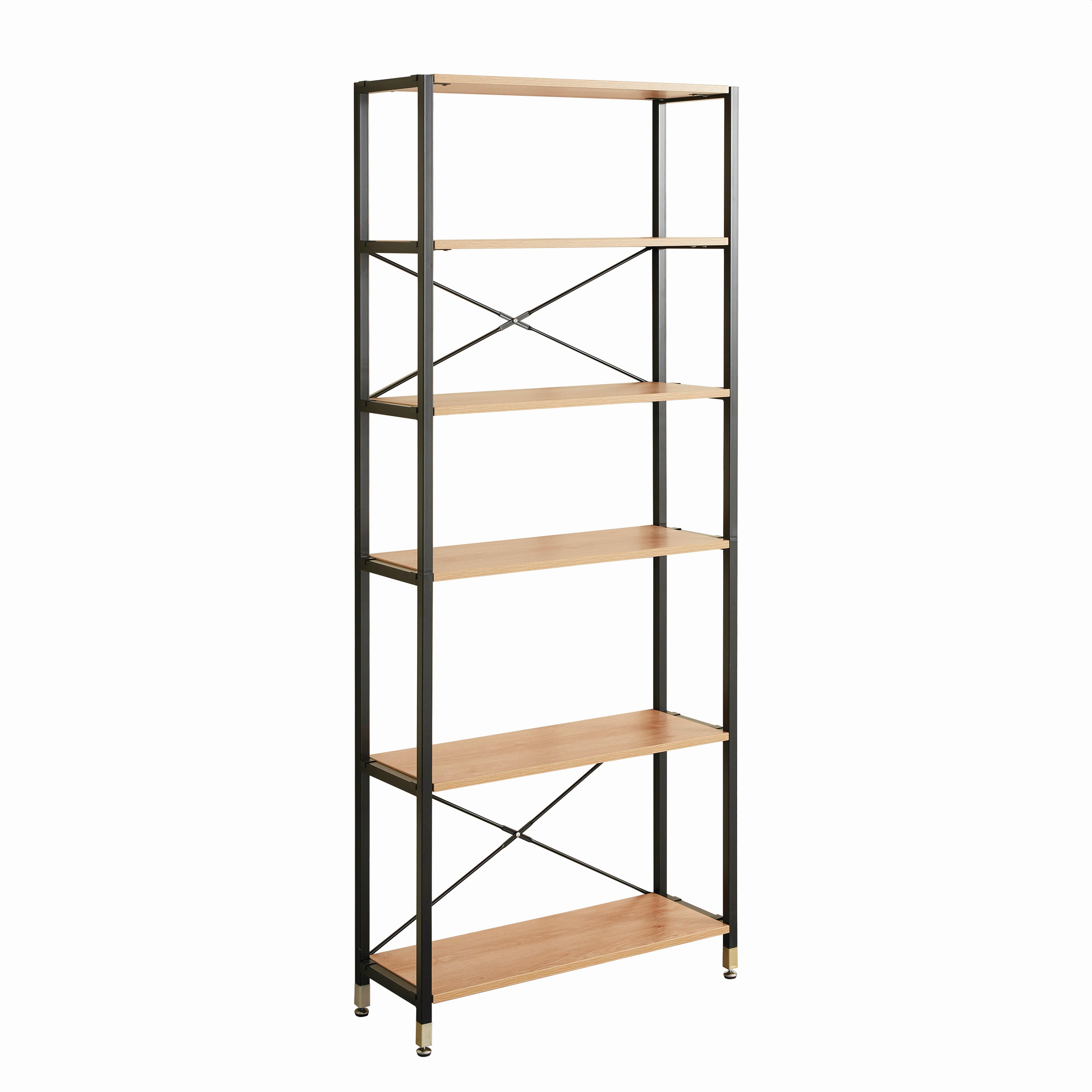 Leiterregal Naturfarben/Schwarz B: 85 cm - Schwarz/Naturfarben, Design, Holzwerkstoff/Metall (85/210/30cm) - Livetastic