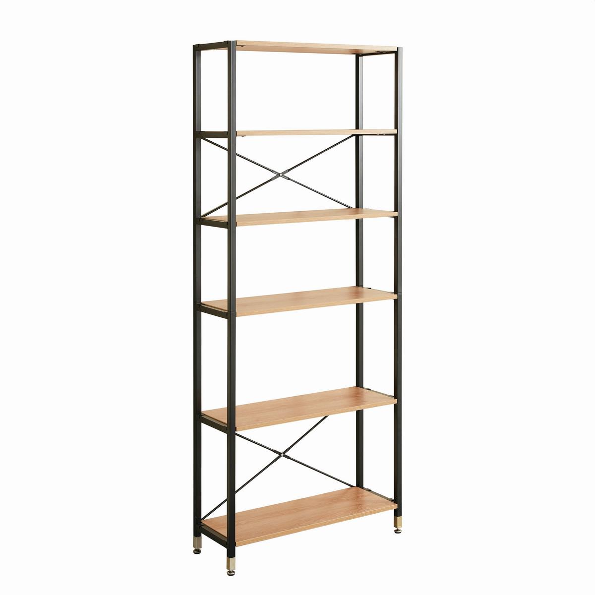 Leiterregal Naturfarben/Schwarz B: 85 cm - Schwarz/Naturfarben, Design, Holzwerkstoff/Metall (85/210/30cm) - Livetastic