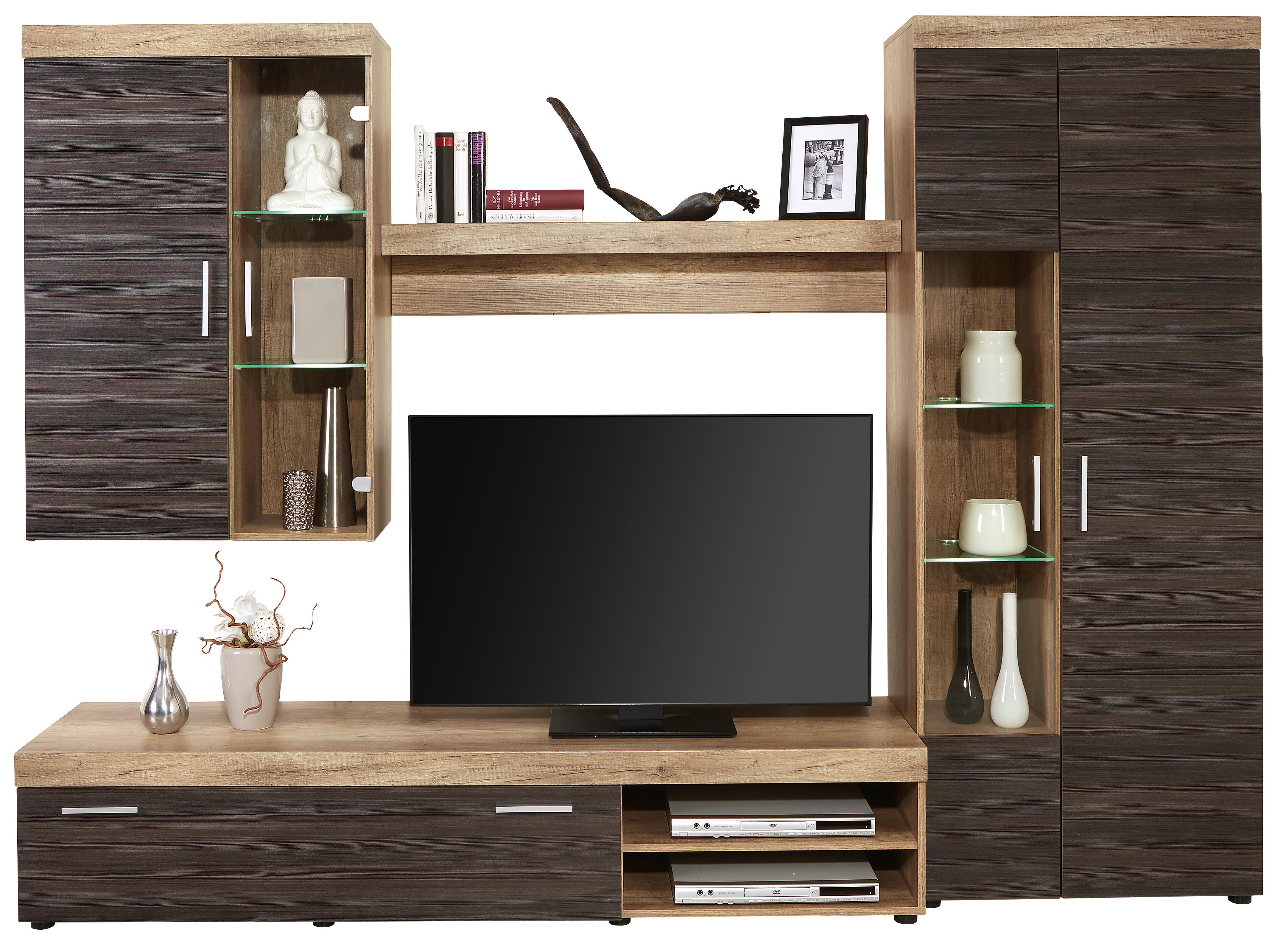 Wohnwand Montana New - Dunkelbraun/Schwarz, MODERN (265/190/45cm)