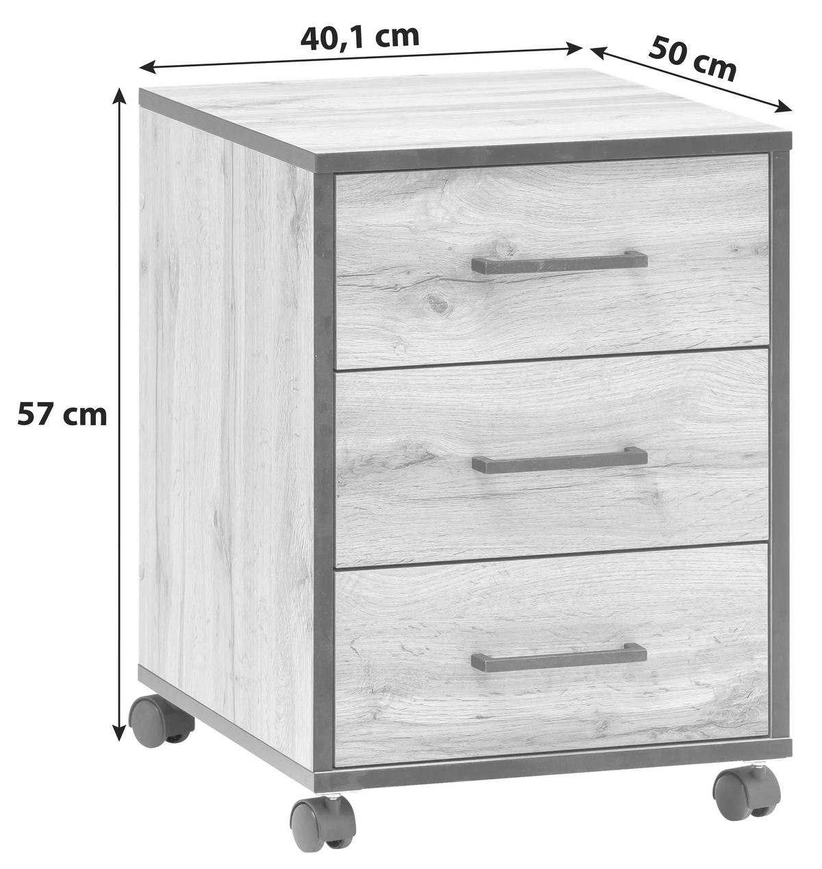 Rollcontainer Eiche Dekor Serie 2000 BxHxT 40,1x57x50 cm - Eichefarben, KONVENTIONELL, Holzwerkstoff/Kunststoff (40,1/57/50cm) - MID.YOU