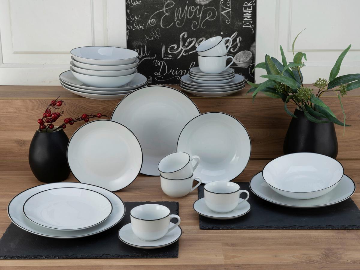 Kombinovaná souprava 30- dílna - bílá/černá, Basics, keramika (35/31/32cm) - Creatable