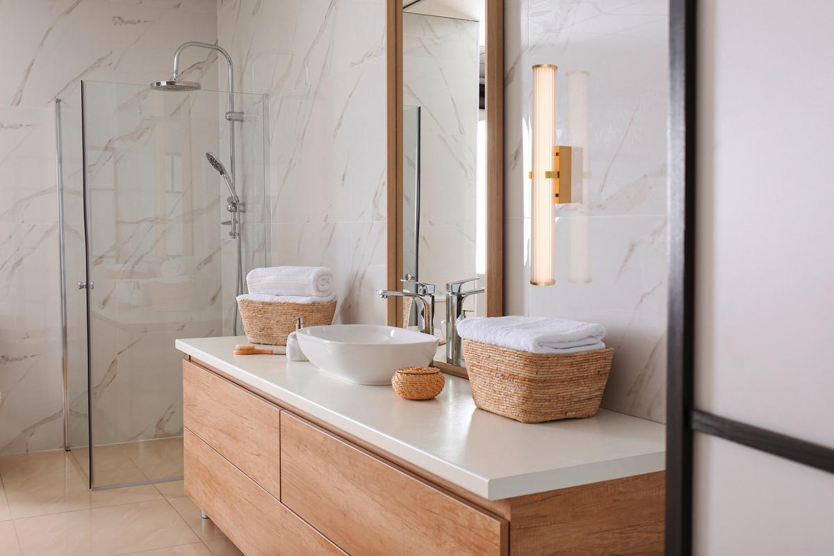 Badezimmer-Wandleuchte 63126-1go - Klar/Goldfarben, Design, Glas/Metall (90/63cm)