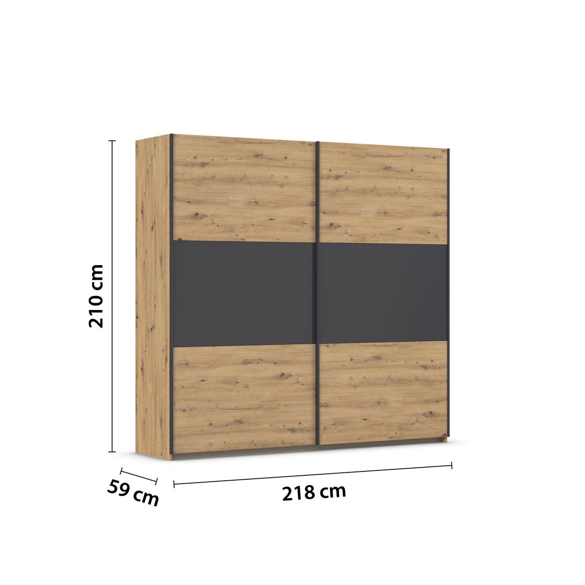 Schwebetürenschrank Neo Grau Eiche Artisan Dekor - Alufarben/Eiche Artisan, MODERN, Holzwerkstoff (218/210/59cm) - Rauch Möbel