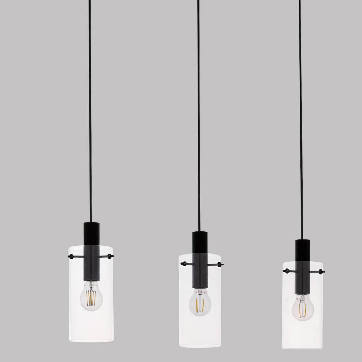 Hängeleuchte Montefino H: 110 Cm 3-Flammig Mit Glas - Klar/Schwarz, MODERN, Glas/Metall (73/11/110cm)